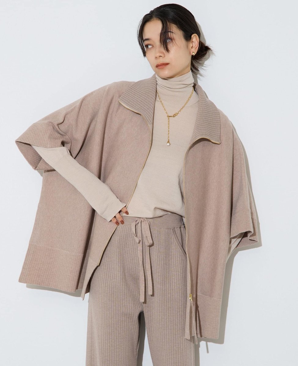 【リエス/Liesse】の【大草直子さんコラボ】2WAYケープジップニット 人気、トレンドファッション・服の通販 founy(ファニー) 　ファッション　Fashion　レディースファッション　Fashion for Women　トップス・カットソー　Cut & Sew Tops　ニット　Knit Tops & Sweaters　インナー　Innerwear　コラボ　Collaboration, Collab　ストレッチ　Stretch, Stretchy Fabric　セットアップ　Set-Up, Coordinated Outfit　ワイド　Wide, Wide Fit　 other-1|ID: prp329100004797493 ipo3291000000034948371