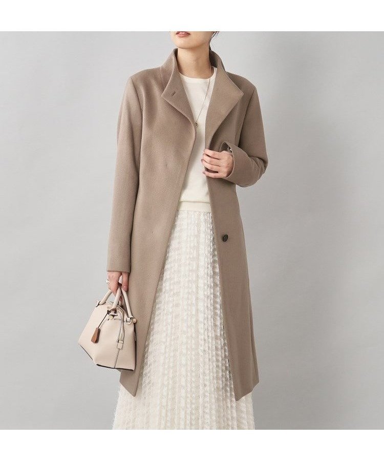 【アンタイトル/UNTITLED】の【日本製/2WAY衿】スタンドカラー ロングコート インテリア・キッズ・メンズ・レディースファッション・服の通販 founy(ファニー) 　ファッション　Fashion　レディースファッション　Fashion for Women　アウター　Coat / Outerwear Collection　コート・ロングコート・ピーコート　Long Coats, Peacoats & More　キュプラ　Cupro, Eco Fabric　スタンド　Stand Collar, Upright Stand　ストライプ　Stripe, Striped Pattern　チェーン　Chain, Chain Strap　ロング　Long, Long-Length　エレガント 上品　Elegant　定番　Standard, Basic Item　日本製　Made In Japan　サンドベージュ|ID: prp329100004797635 ipo3291000000034809727