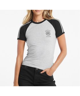 【ゲス/GUESS】のGUESS JEANS 半袖 TシャツSlim Stripes Tee 人気、トレンドファッション・服の通販 founy(ファニー) ファッション Fashion レディースファッション Fashion for Women トップス・カットソー Cut & Sew Tops シャツ・ブラウス・オフィスカジュアル Elegant Blouses & Button-Ups ロングTシャツ・Tシャツ Longline T-Shirts & Tees コンパクト Compact, Small Size ショルダー Shoulder, Shoulder Strap ショート Short, Short Length ストライプ Stripe, Striped Pattern スリム Slim, Slim Fit スリーブ Sleeve, Long Sleeve / Short Sleeve デニム Denim, Jeans Material 人気 Popular, Best Seller 半袖 Short Sleeve, Half Sleeve ミックス Mix, Mixed Style ワイド Wide, Wide Fit |ID:prp329100004797686