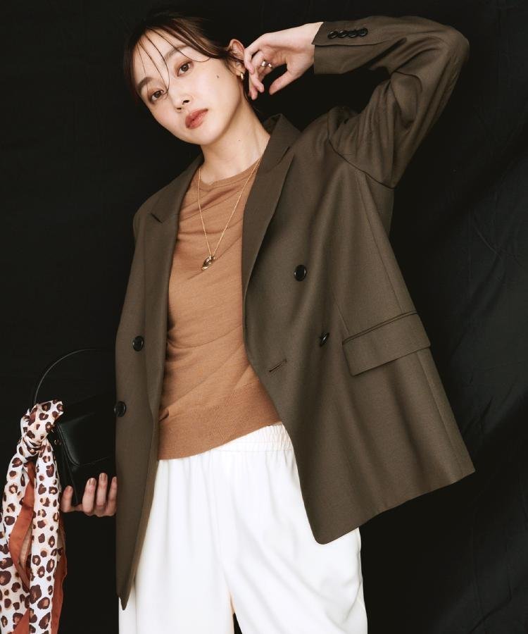 【アンタイトル/UNTITLED】のウールライク ダブルブレストジャケット インテリア・キッズ・メンズ・レディースファッション・服の通販 founy(ファニー) 　ファッション　Fashion　レディースファッション　Fashion for Women　アウター　Coat / Outerwear Collection　レディースジャケット・軽アウター　Jackets　ジャケット　Jacket, Outerwear　ストライプ　Stripe, Striped Pattern　スマート　Smart, Elegant　ダブル　Double, Double-Breasted　チェック　Check, Plaid, Tartan　定番　Standard, Basic Item　バルーン　Balloon, Balloon Silhouette　ボックス　Boxy, Box Shape　ポケット　Pocket, Pocket Detail　無地　Plain, Solid Color　おすすめ　Recommended / Our Picks　ブラウン|ID: prp329100004797697 ipo3291000000034810219