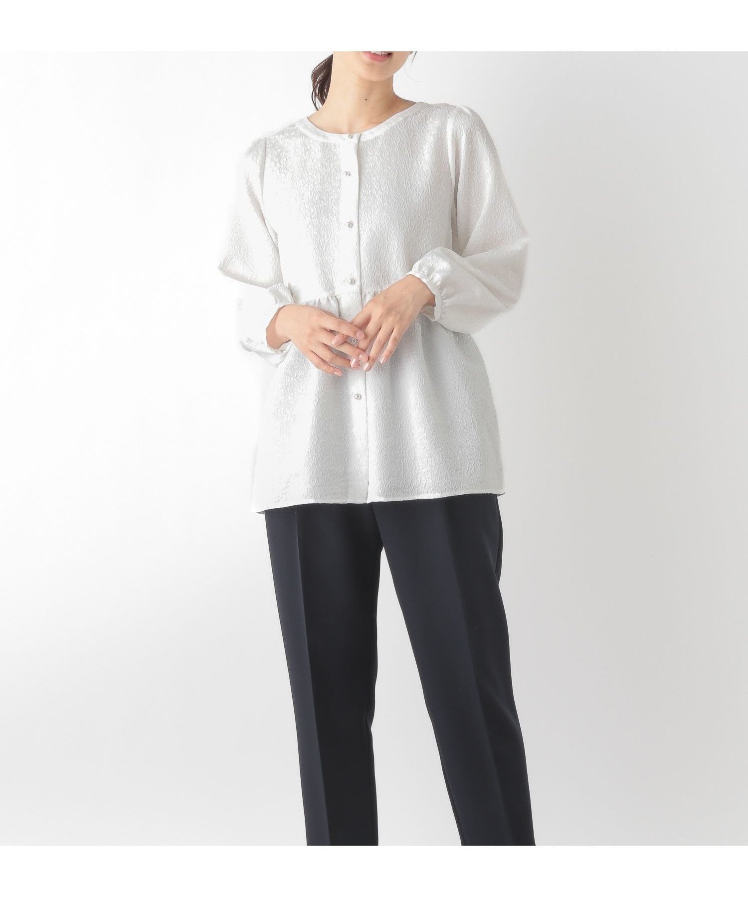 【グローバルワーク/GLOBAL WORK】のブラウス*パンツSET/137552 インテリア・キッズ・メンズ・レディースファッション・服の通販 founy(ファニー) 　ファッション　Fashion　レディースファッション　Fashion for Women　パンツ　Pants & Trousers　オケージョン　Occasion Wear　セットアップ　Set-Up, Coordinated Outfit　ダブル　Double, Double-Breasted　パール　Pearl, Pearl Accent　フロント　Front, Front Design　ペプラム　Peplum, Flared Hem　オフ*ネイビー05|ID: prp329100004797723 ipo3291000000034937989