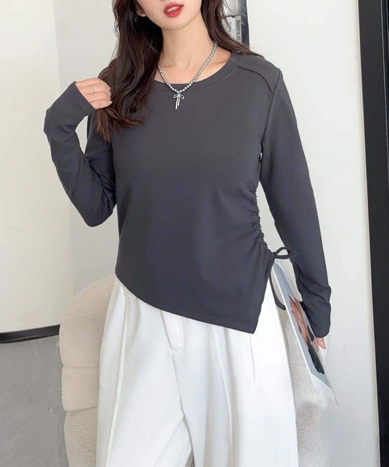 【アイモハ/aimoha】のaimoha -select-/サイドリボンロングスリーブトップス インテリア・キッズ・メンズ・レディースファッション・服の通販 founy(ファニー) ファッション Fashion レディースファッション Fashion for Women トップス・カットソー Cut & Sew Tops シンプル Simple, Minimal トレンド Trend, Trending Now フィット Fit, Slim Fit リボン Ribbon, Bow リラックス Relax, Relaxed Fit 長袖 Long Sleeve, Full Sleeve グレー|ID: prp329100004797734 ipo3291000000034810528