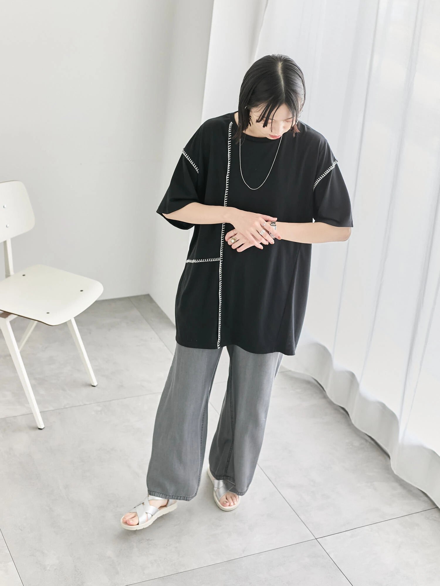 【サマンサモスモス/Samansa Mos2】の◎【接触冷感】切替ステッチチュニック インテリア・キッズ・メンズ・レディースファッション・服の通販 founy(ファニー) ファッション Fashion レディースファッション Fashion for Women トップス・カットソー Cut & Sew Tops アシンメトリー Asymmetrical Style シンプル Simple, Minimal チュニック Tunic, Long Top リラックス Relax, Relaxed Fit 切替 Switching, Contrast Panel ブラック|ID: prp329100004797743 ipo3291000000034810607