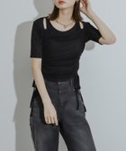 【センスオブプレイス/SENSE OF PLACE by URBAN RESEARCH】のカットアウトシャーリングトップ(5分袖) BLACK|ID: prp329100004797748 ipo3291000000034810634