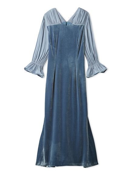 【セルフォード/CELFORD】のベロアマーメイドワンピース インテリア・キッズ・メンズ・レディースファッション・服の通販 founy(ファニー) 　ファッション　Fashion　レディースファッション　Fashion for Women　ワンピース　Dresses　おすすめ　Recommended / Our Picks　ウェーブ　Wavy Pattern　ギャザー　Gathered, Ruffled　ストレート　Straight, Straight Cut　スマート　Smart, Elegant　ドレス　Dress, One-Piece　パイピング　Piping, Trim Design　パターン　Pattern, Design Print　ベロア　Velour, Soft Velvet　マーメイド　Mermaid, Fishtail Silhouette　エレガント 上品　Elegant　SAX[083]|ID: prp329100004797756 ipo3291000000034810680