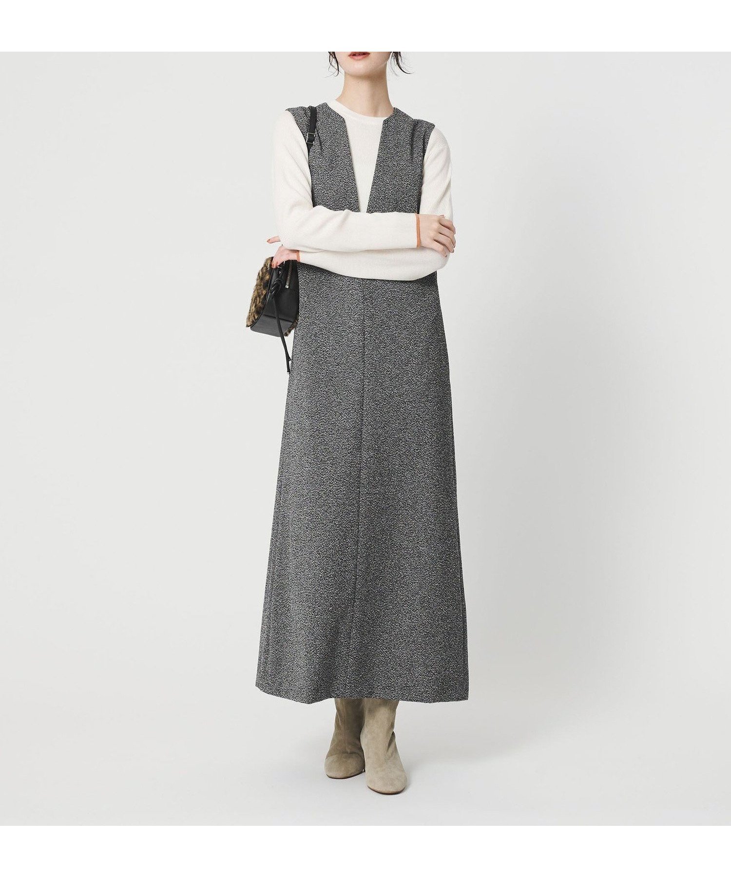 【ビューティ&ユース ユナイテッドアローズ/BEAUTY&YOUTH / UNITED ARROWS】のポリエステルツイードライク ジャンパースカート インテリア・キッズ・メンズ・レディースファッション・服の通販 founy(ファニー) 　ファッション　Fashion　レディースファッション　Fashion for Women　スカート　Skirts　インナー　Innerwear　春　Spring　秋　Autumn　クラシック　Classic, Timeless Style　コンパクト　Compact, Small Size　シンプル　Simple, Minimal　ツイード　Twill, Twill Weave　ロング　Long, Long-Length　DK.GRAY|ID: prp329100004797775 ipo3291000000036297467