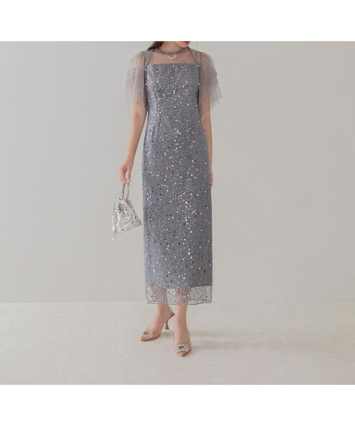 【レジャ/Leja】のLeja-スパンコールパールミックスボレロIラインワンピースドレス結婚式 インテリア・キッズ・メンズ・レディースファッション・服の通販 founy(ファニー) 　ファッション　Fashion　レディースファッション　Fashion for Women　アウター　Coat / Outerwear Collection　ボレロ・ショート丈ジャケット / ドレス羽織りに　Boleros & Short Jackets　ワンピース　Dresses　フォーマル・パーティードレス・結婚式用ドレス　Elegant & Casual Dresses　スパンコール　Sequins, Sequin Embellishment　スリーブ　Sleeve, Long Sleeve / Short Sleeve　ドレス　Dress, One-Piece　パール　Pearl, Pearl Accent　フォーマル　Formal, Dressy　フリル　Frill, Ruffle　ボレロ　Bolero, Short Cardigan　ミックス　Mix, Mixed Style　エレガント 上品　Elegant　結婚式　Wedding　GRAY|ID: prp329100004797777 ipo3291000000035179344