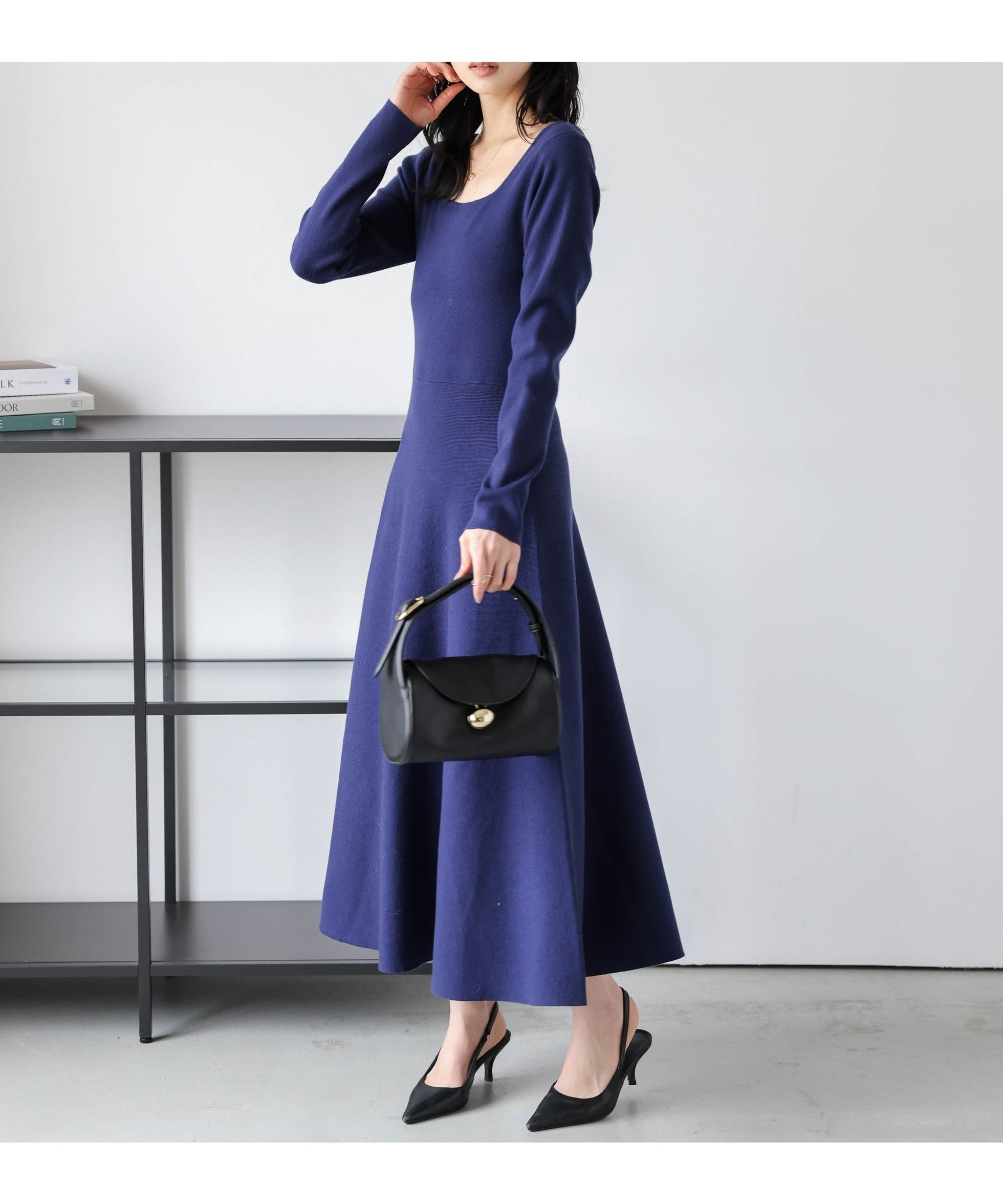 【ラジュール/Lajour】の前後2wayフレアニットワンピース インテリア・キッズ・メンズ・レディースファッション・服の通販 founy(ファニー) 　ファッション　Fashion　レディースファッション　Fashion for Women　ワンピース　Dresses　ニットワンピース　Knit Dresses　ジャケット　Jacket, Outerwear　スクエア　Square, Square Shape　デコルテ　Décolleté, Neckline　フレア　Flare, Flared　エレガント 上品　Elegant　ネイビー|ID: prp329100004797802 ipo3291000000034982840