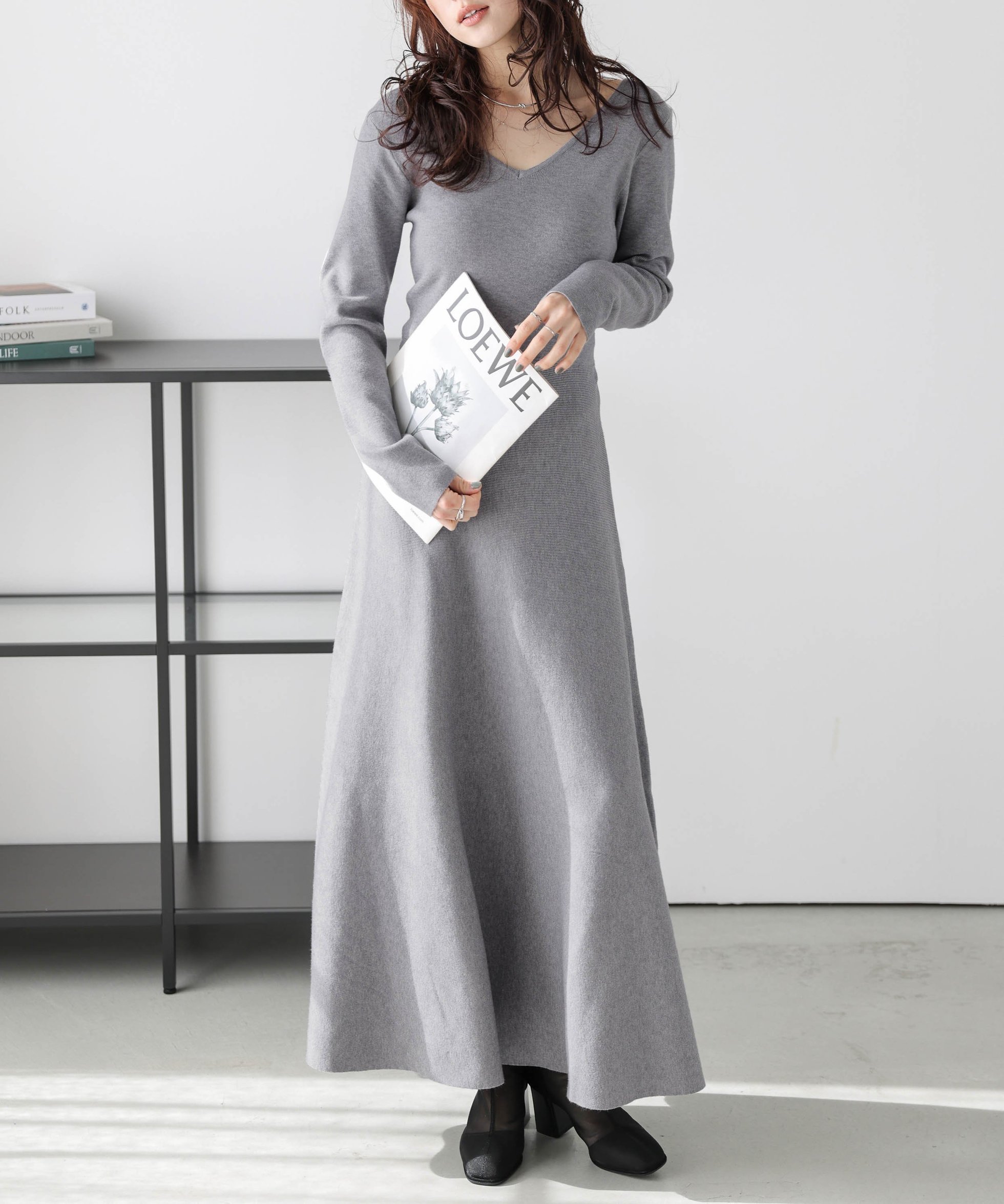 【ラジュール/Lajour】の前後2wayフレアニットワンピース インテリア・キッズ・メンズ・レディースファッション・服の通販 founy(ファニー) 　ファッション　Fashion　レディースファッション　Fashion for Women　ワンピース　Dresses　ニットワンピース　Knit Dresses　ジャケット　Jacket, Outerwear　スクエア　Square, Square Shape　デコルテ　Décolleté, Neckline　フレア　Flare, Flared　エレガント 上品　Elegant　グレー|ID: prp329100004797802 ipo3291000000034982845