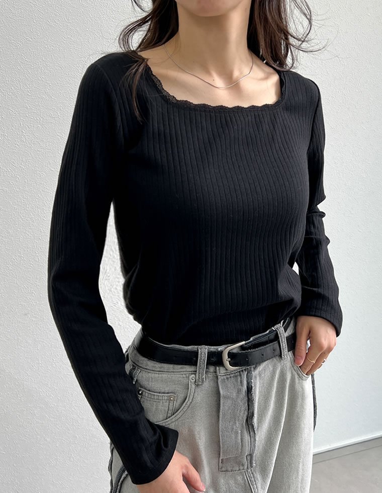 【リエディ/Re:EDIT】のレーストリムワイドリブカットソー インテリア・キッズ・メンズ・レディースファッション・服の通販 founy(ファニー) ファッション Fashion レディースファッション Fashion for Women トップス・カットソー Cut & Sew Tops カットソー・ベーシックTシャツ Cut-and-Sewn Tops / Stretch Tees & Basics おすすめ Recommended / Our Picks インナー Innerwear シンプル Simple, Minimal ジャケット Jacket, Outerwear デコルテ Décolleté, Neckline デニム Denim, Jeans Material レース Lace, Lace Fabric ブラック|ID: prp329100004797803 ipo3291000000034811117