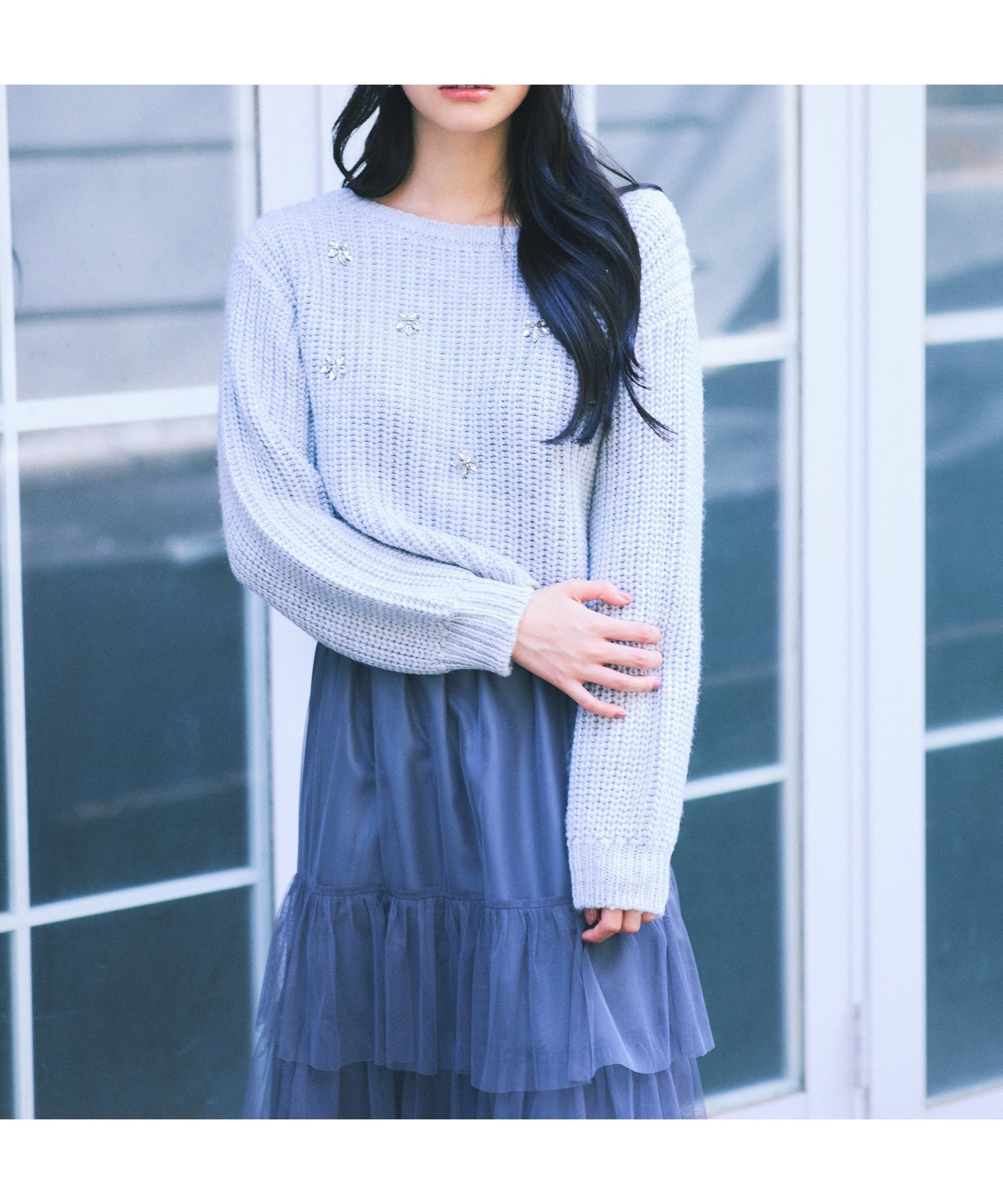 【プロポーション ボディドレッシング/PROPORTION BODY DRESSING】のビジュー付畔ニット 25AW インテリア・キッズ・メンズ・レディースファッション・服の通販 founy(ファニー) ファッション Fashion レディースファッション Fashion for Women トップス・カットソー Cut & Sew Tops ニット Knit Tops & Sweaters 2025年 2025 2025-2026秋冬・A/W Autumn/Winter 2025–26 AW25–26 ウォーム Warm Fabric ビジュー Bijou, Jewel-like Accent フェミニン Feminine, Girly 畦 Ribbed Knit グレーミックス1|ID: prp329100004797864 ipo3291000000034811574