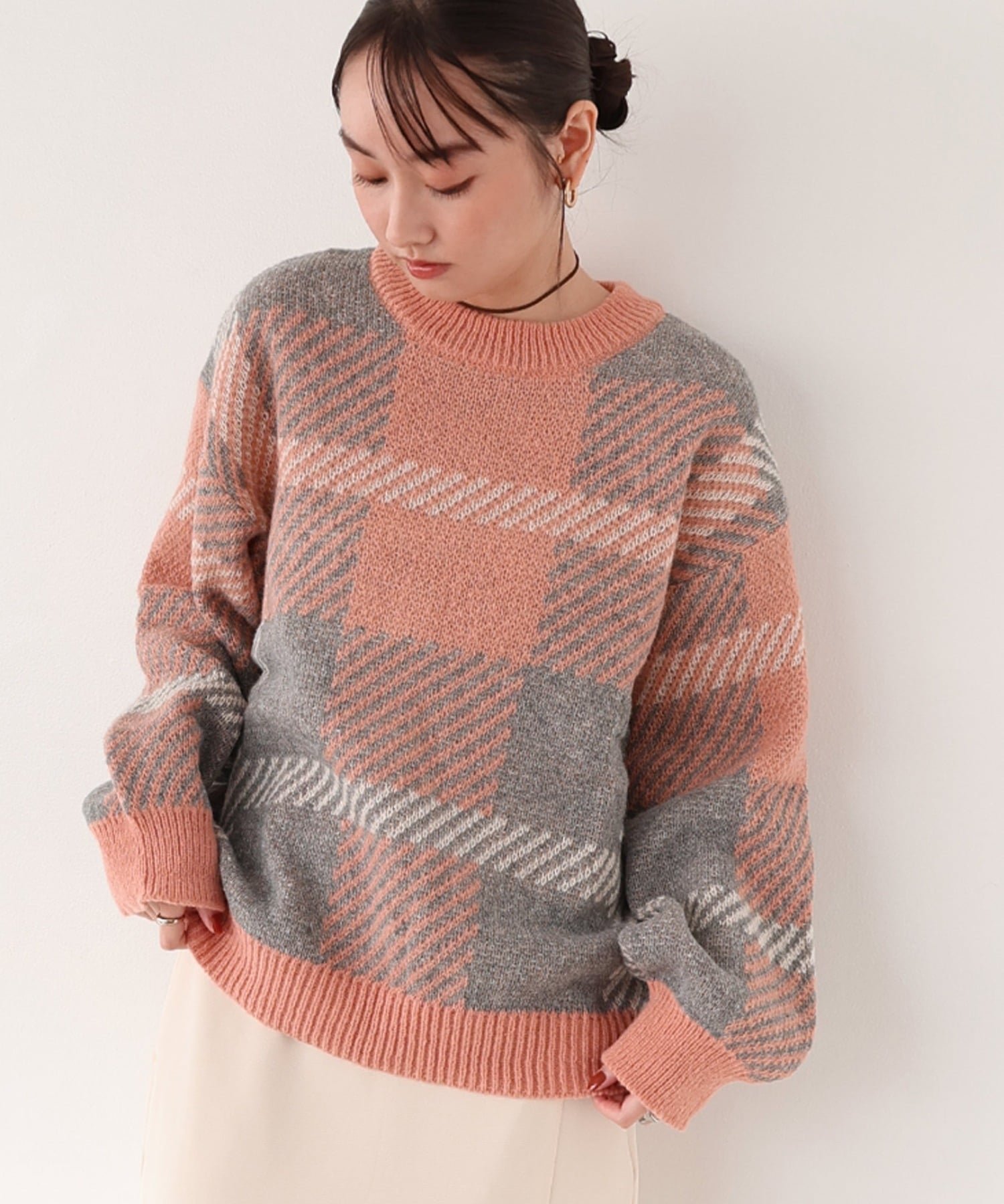 【アンドミー/andme】のモヘアライク チェックジャガード ニットトップス インテリア・キッズ・メンズ・レディースファッション・服の通販 founy(ファニー) ファッション Fashion レディースファッション Fashion for Women トップス・カットソー Cut & Sew Tops ニット Knit Tops & Sweaters コンパクト Compact, Small Size チェック Check, Plaid, Tartan バランス Balance, Style Balance ボトム Bottoms, Lower Wear 冬 Winter / This Winter ピンク|ID: prp329100004797871 ipo3291000000034811628