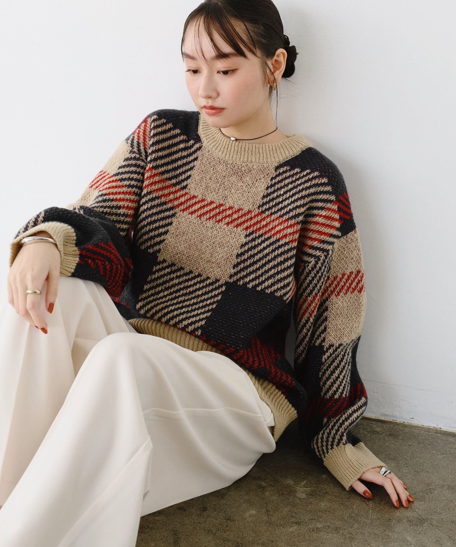 【アンドミー/andme】のモヘアライク チェックジャガード ニットトップス インテリア・キッズ・メンズ・レディースファッション・服の通販 founy(ファニー) ファッション Fashion レディースファッション Fashion for Women トップス・カットソー Cut & Sew Tops ニット Knit Tops & Sweaters コンパクト Compact, Small Size チェック Check, Plaid, Tartan バランス Balance, Style Balance ボトム Bottoms, Lower Wear 冬 Winter / This Winter ベージュ|ID: prp329100004797871 ipo3291000000034811629