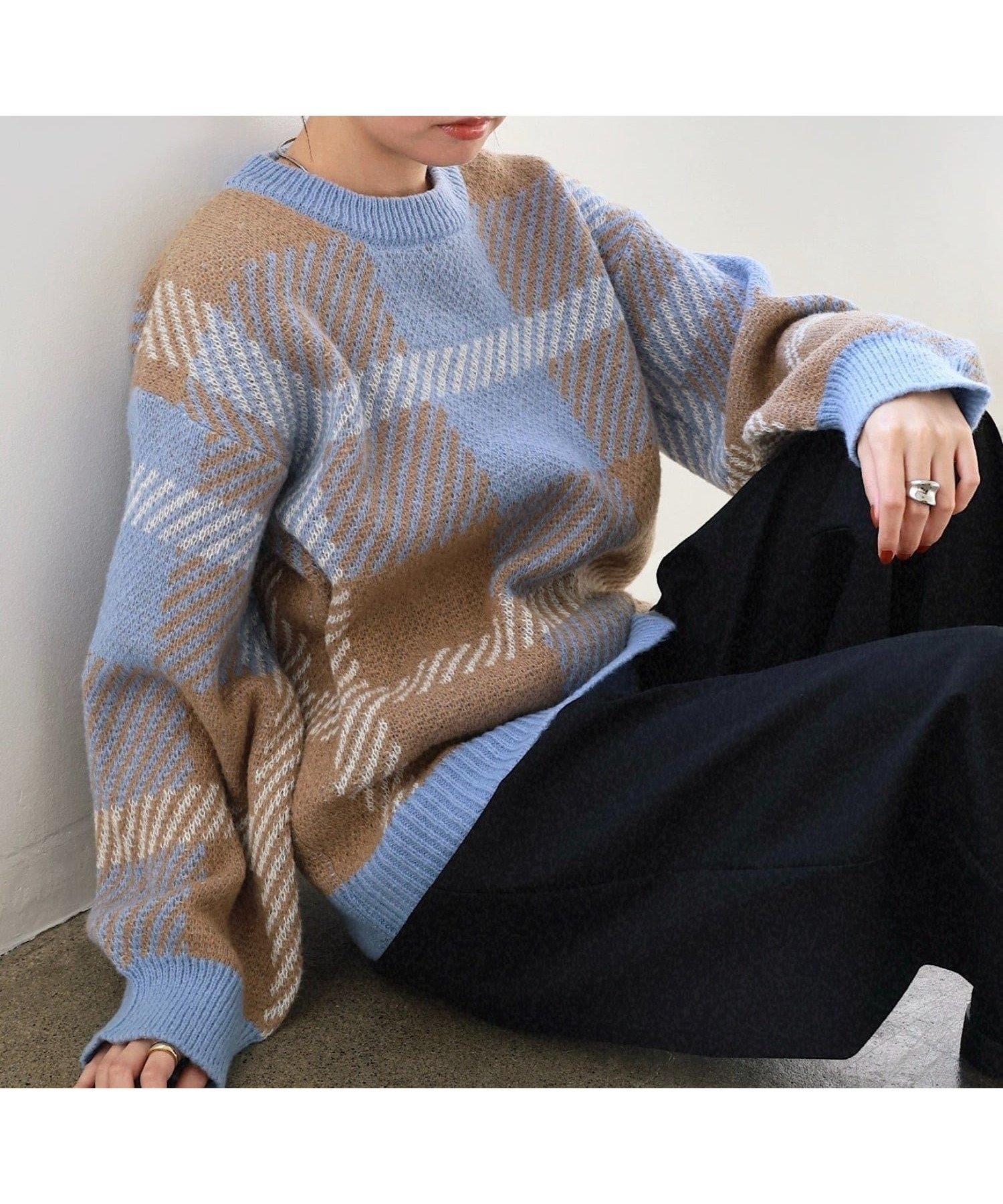 【アンドミー/andme】のモヘアライク チェックジャガード ニットトップス インテリア・キッズ・メンズ・レディースファッション・服の通販 founy(ファニー) ファッション Fashion レディースファッション Fashion for Women トップス・カットソー Cut & Sew Tops ニット Knit Tops & Sweaters コンパクト Compact, Small Size チェック Check, Plaid, Tartan バランス Balance, Style Balance ボトム Bottoms, Lower Wear 冬 Winter / This Winter ブルー|ID: prp329100004797871 ipo3291000000034811630