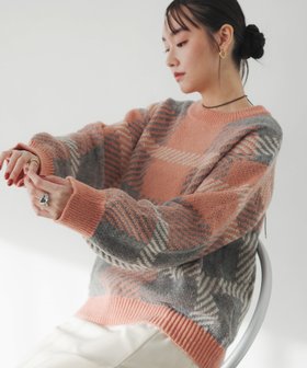 【アンドミー/andme】のモヘアライク チェックジャガード ニットトップス 人気、トレンドファッション・服の通販 founy(ファニー) ファッション Fashion レディースファッション Fashion for Women トップス・カットソー Cut & Sew Tops ニット Knit Tops & Sweaters コンパクト Compact, Small Size チェック Check, Plaid, Tartan バランス Balance, Style Balance ボトム Bottoms, Lower Wear 冬 Winter / This Winter |ID:prp329100004797871