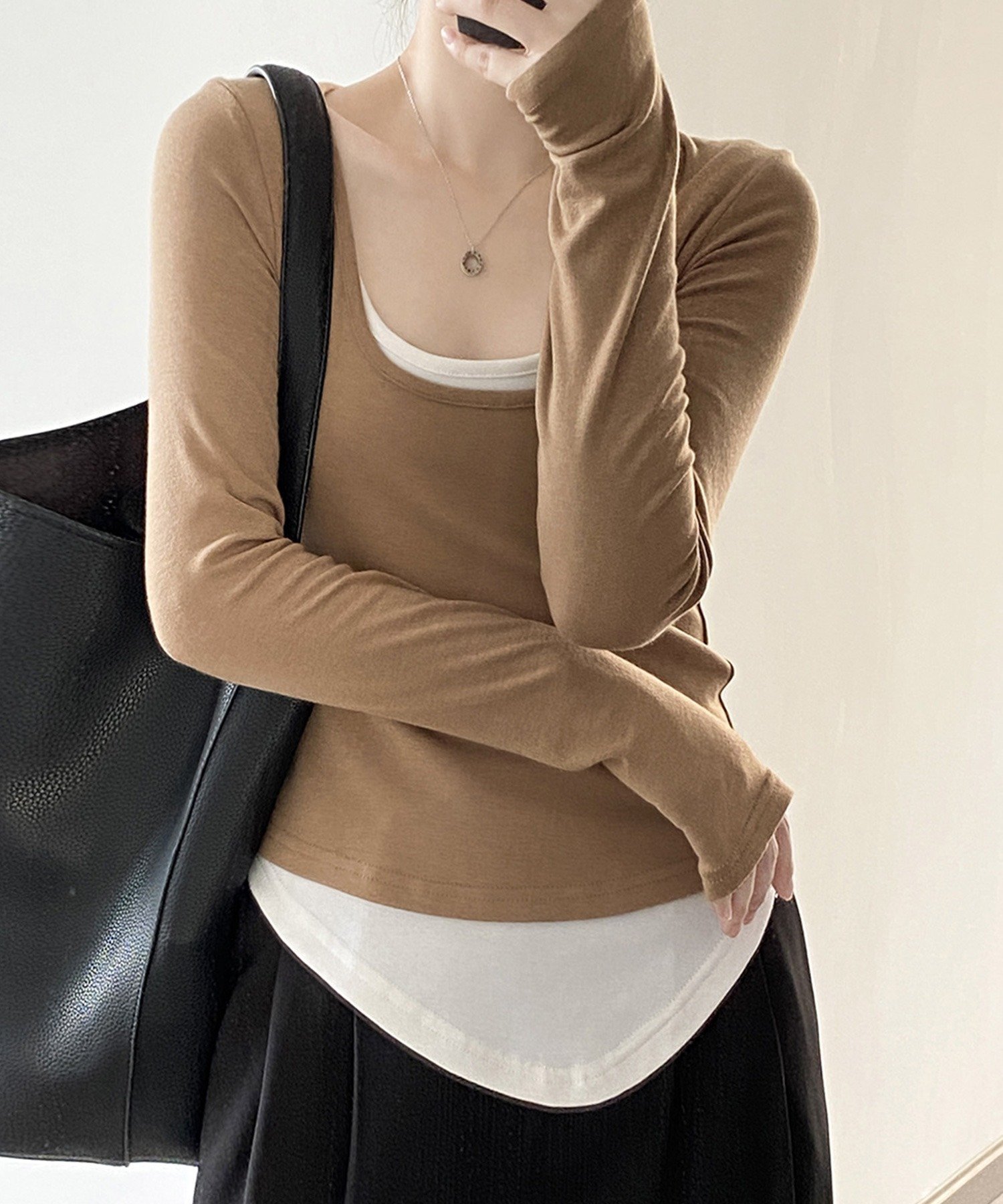 【アイモハ/aimoha】のaimoha -select-/レイヤード風カットソートップス 人気、トレンドファッション・服の通販 founy(ファニー) 　ファッション　Fashion　レディースファッション　Fashion for Women　トップス・カットソー　Cut & Sew Tops　カットソー・ベーシックTシャツ　Cut-and-Sewn Tops / Stretch Tees & Basics　アクセサリー　Fashion Accessories　シンプル　Simple, Minimal　デコルテ　Décolleté, Neckline　フィット　Fit, Slim Fit　ベーシック　Basic, Essential　 other-1|ID: prp329100004797882 ipo3291000000034811727