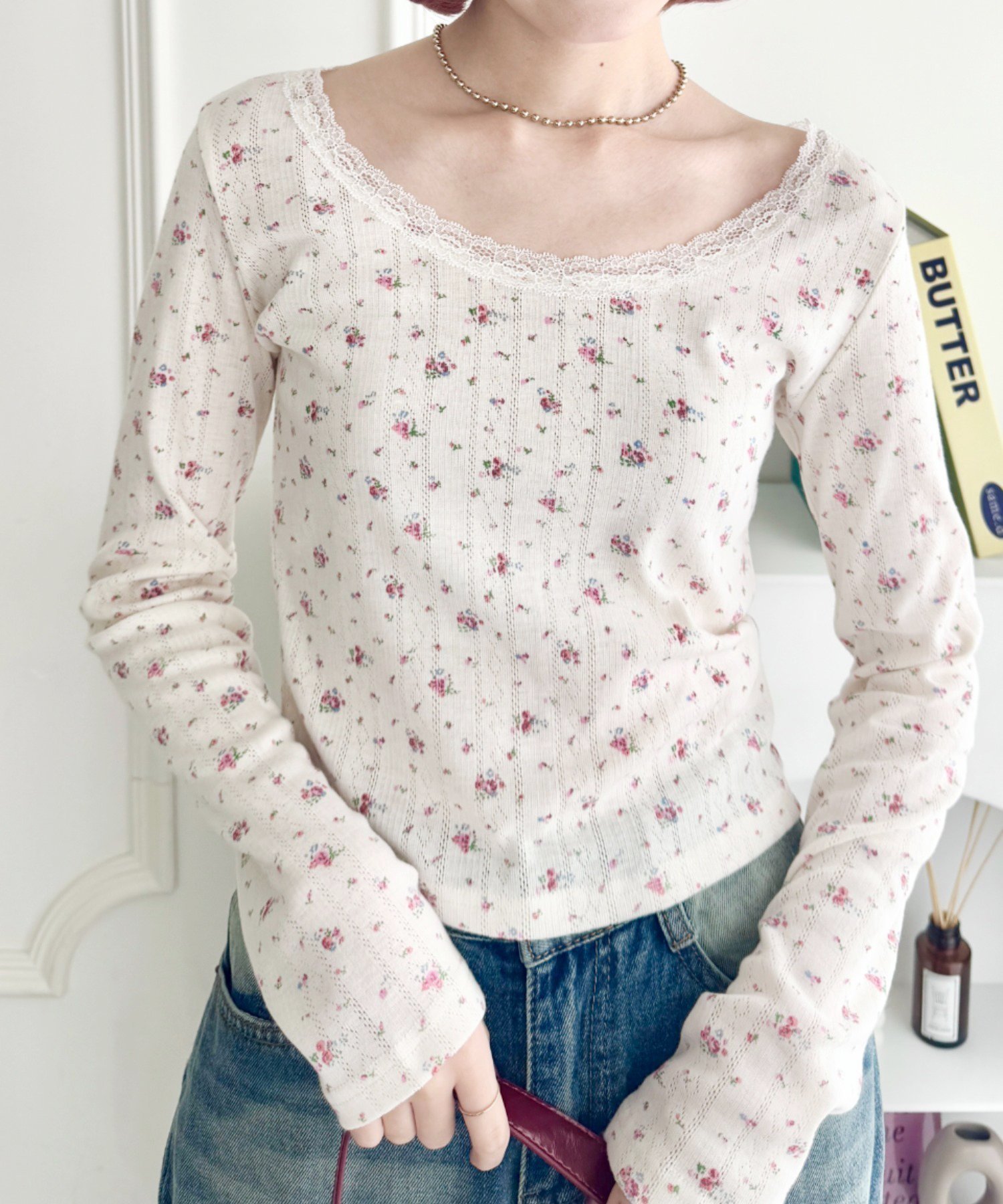 【アウトフィッター ラボ/Outfitter lab】のレース付きフラワートップス インテリア・キッズ・メンズ・レディースファッション・服の通販 founy(ファニー) ファッション Fashion レディースファッション Fashion for Women トップス・カットソー Cut & Sew Tops インナー Innerwear ガーリー Girly, Feminine Style サロペット Overalls, Salopette シンプル Simple, Minimal デコルテ Décolleté, Neckline デニム Denim, Jeans Material トレンド Trend, Trending Now 人気 Popular, Best Seller 長袖 Long Sleeve, Full Sleeve ビスチェ Bustier, Corset Top プリーツ Pleats, Pleated レース Lace, Lace Fabric 冬 Winter / This Winter A/W・秋冬 Autumn/Winter おすすめ Recommended / Our Picks ピンク|ID: prp329100004797890 ipo3291000000034811828