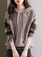 【ドゥーベル/Doux Belle】のケーブル編みボーダー袖フード付きニット レディース ニット 人気、トレンドファッション・服の通販 founy(ファニー) ファッション Fashion レディースファッション Fashion for Women トップス・カットソー Cut & Sew Tops ニット Knit Tops & Sweaters 春 Spring 秋 Autumn ストライプ Stripe, Striped Pattern 長袖 Long Sleeve, Full Sleeve ボーダー Border, Stripe ポケット Pocket, Pocket Detail ロング Long, Long-Length 冬 Winter / This Winter A/W・秋冬 Autumn/Winter thumbnail コーヒー|ID: prp329100004797997 ipo3291000000035226783