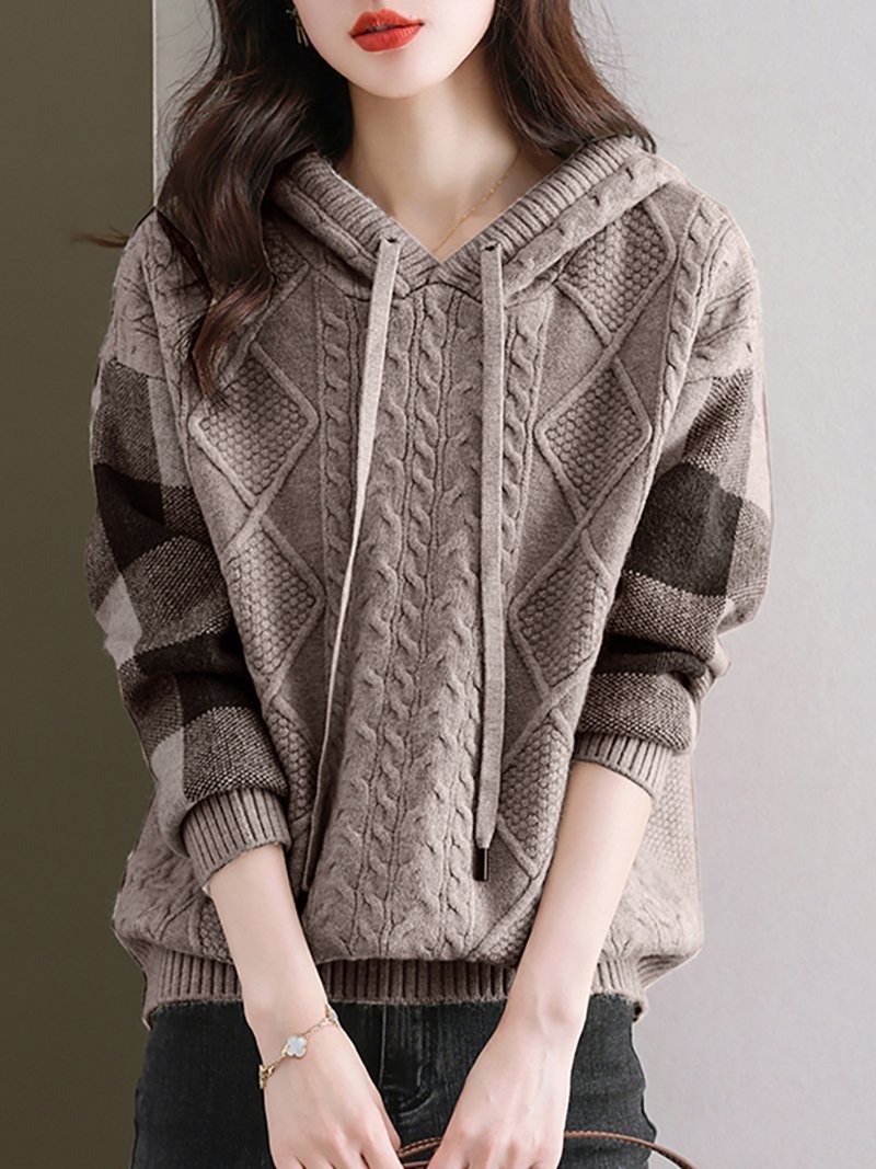 【ドゥーベル/Doux Belle】のケーブル編みボーダー袖フード付きニット レディース ニット インテリア・キッズ・メンズ・レディースファッション・服の通販 founy(ファニー) 　ファッション　Fashion　レディースファッション　Fashion for Women　トップス・カットソー　Cut & Sew Tops　ニット　Knit Tops & Sweaters　春　Spring　秋　Autumn　ストライプ　Stripe, Striped Pattern　長袖　Long Sleeve, Full Sleeve　ボーダー　Border, Stripe　ポケット　Pocket, Pocket Detail　ロング　Long, Long-Length　冬　Winter / This Winter　A/W・秋冬　Autumn/Winter　コーヒー|ID: prp329100004797997 ipo3291000000035226783