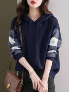 【ドゥーベル/Doux Belle】のケーブル編みボーダー袖フード付きニット レディース ニット 人気、トレンドファッション・服の通販 founy(ファニー) ファッション Fashion レディースファッション Fashion for Women トップス・カットソー Cut & Sew Tops ニット Knit Tops & Sweaters 春 Spring 秋 Autumn ストライプ Stripe, Striped Pattern 長袖 Long Sleeve, Full Sleeve ボーダー Border, Stripe ポケット Pocket, Pocket Detail ロング Long, Long-Length 冬 Winter / This Winter A/W・秋冬 Autumn/Winter thumbnail ネイビー|ID: prp329100004797997 ipo3291000000036268182