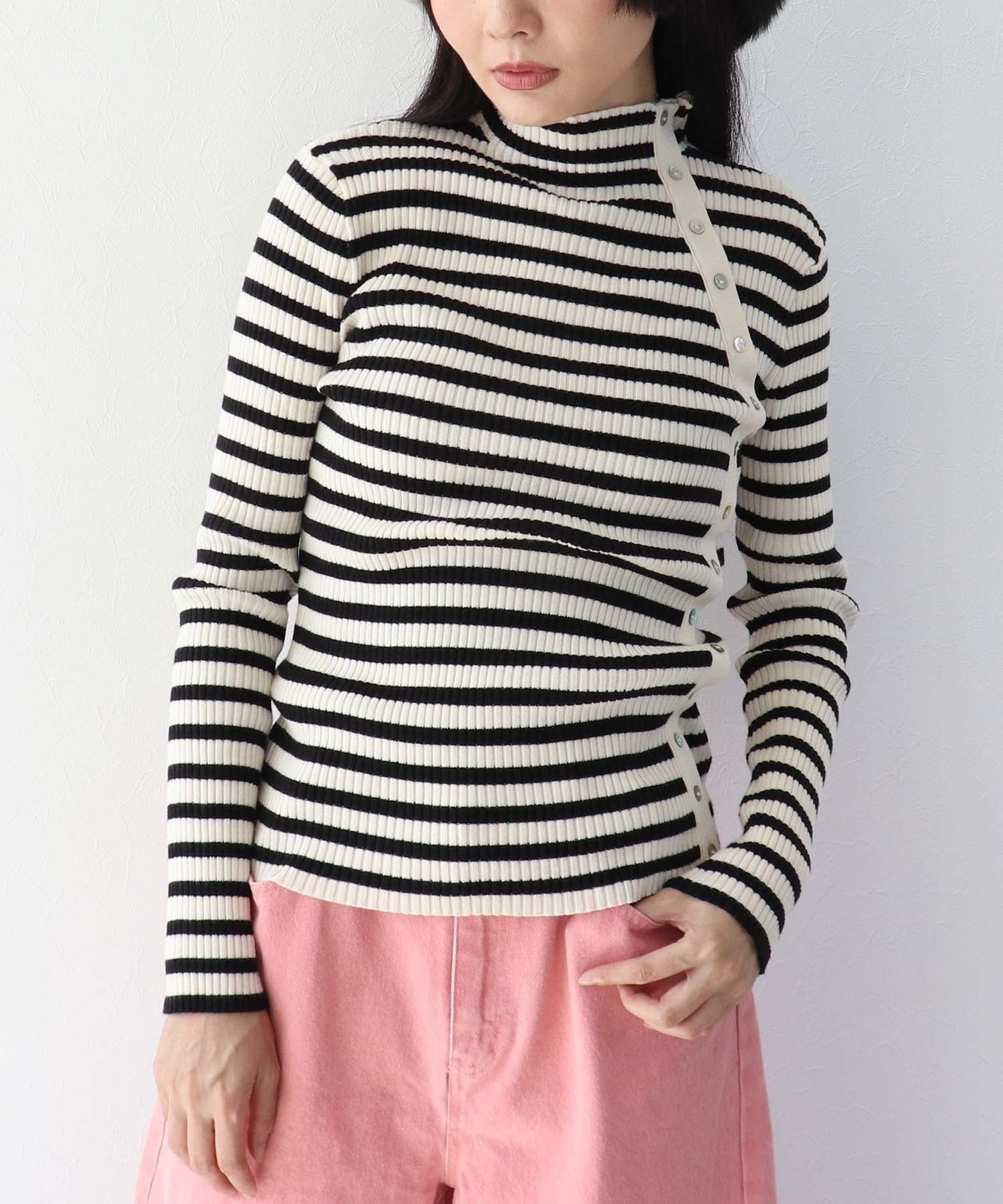 【スリーフォータイム/Three Four Time】のThree Four Time/ボトルネックアシメデザインプルオーバー インテリア・キッズ・メンズ・レディースファッション・服の通販 founy(ファニー) 　ファッション　Fashion　レディースファッション　Fashion for Women　トップス・カットソー　Cut & Sew Tops　カジュアルプルオーバー・ニットトップス　Pullovers & Knit Tops / Casual Pullovers　インナー　Innerwear　シンプル　Simple, Minimal　ベーシック　Basic, Essential　リブニット　Rib Knit, Ribbed Knit　人気　Popular, Best Seller　今季　This Season, Current Season　切替　Switching, Contrast Panel　A/W・秋冬　Autumn/Winter　ボーダー|ID: prp329100004798139 ipo3291000000035143944