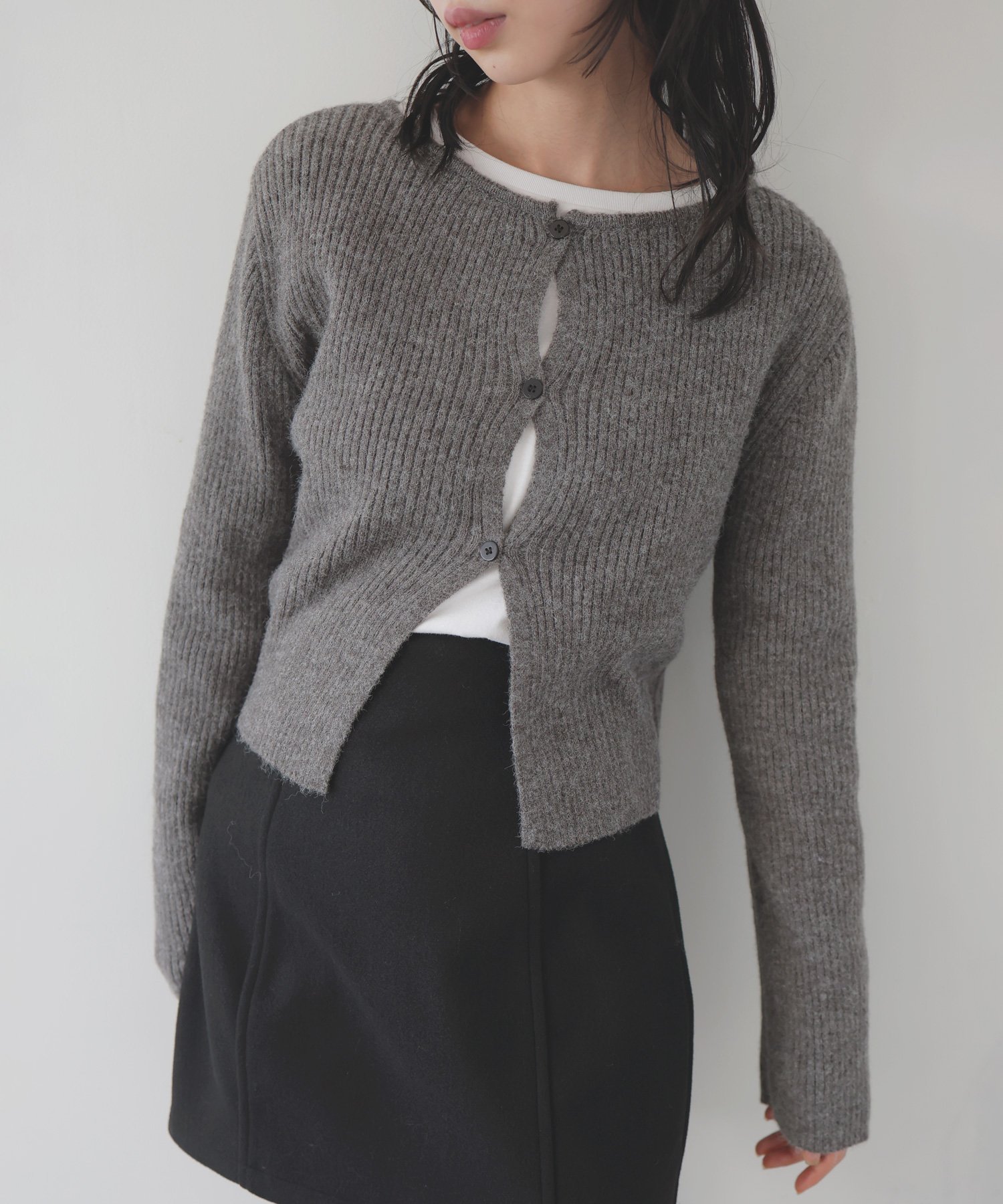 【リアン/Lian】のセンターホールリブニットカーディガン 人気、トレンドファッション・服の通販 founy(ファニー) 　ファッション　Fashion　レディースファッション　Fashion for Women　トップス・カットソー　Cut & Sew Tops　ニット　Knit Tops & Sweaters　カーディガン・羽織り　Layered Style Cardigans　カーディガン　Cardigan, Knitwear　ショート　Short, Short Length　センター　Center, Center Line　 other-1|ID: prp329100004798162 ipo3291000000035179618