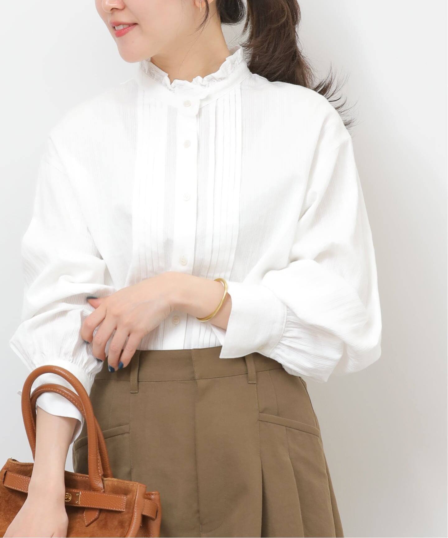 【ジャーナルスタンダード レリューム/JOURNAL STANDARD relume】のフリルネックドビーストライプシャツ インテリア・キッズ・メンズ・レディースファッション・服の通販 founy(ファニー) 　ファッション　Fashion　レディースファッション　Fashion for Women　トップス・カットソー　Cut & Sew Tops　シャツ・ブラウス・オフィスカジュアル　Elegant Blouses & Button-Ups　2025年　2025　2025-2026秋冬・A/W　Autumn/Winter 2025–26 AW25–26　インナー　Innerwear　スウェット / スエット　Sweatshirt, Sweatwear　バランス　Balance, Style Balance　フリル　Frill, Ruffle　フロント　Front, Front Design　春　Spring　ホワイト|ID: prp329100004798215 ipo3291000000034950701