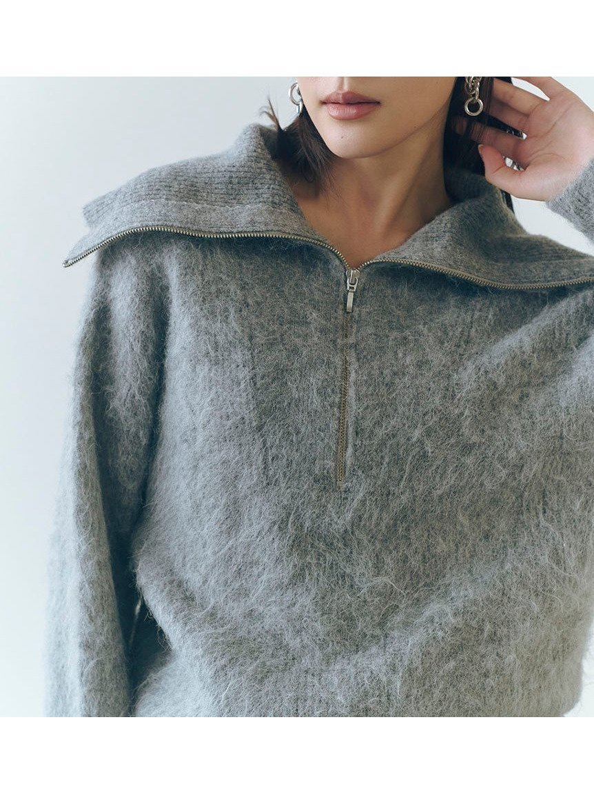 【フレイ アイディー/FRAY I.D】のアルパカシャギーハーフジッププルオーバー インテリア・キッズ・メンズ・レディースファッション・服の通販 founy(ファニー) 　ファッション　Fashion　レディースファッション　Fashion for Women　トップス・カットソー　Cut & Sew Tops　カジュアルプルオーバー・ニットトップス　Pullovers & Knit Tops / Casual Pullovers　コレクション　Collection, Seasonal Line　ジップ　Zip, Zipper　スマート　Smart, Elegant　セットアップ　Set-Up, Coordinated Outfit　マフラー　Scarf, Muffler　リュクス　Luxury, Elegant, High-End, Chic　GRY[006]|ID: prp329100004798393 ipo3291000000034917775
