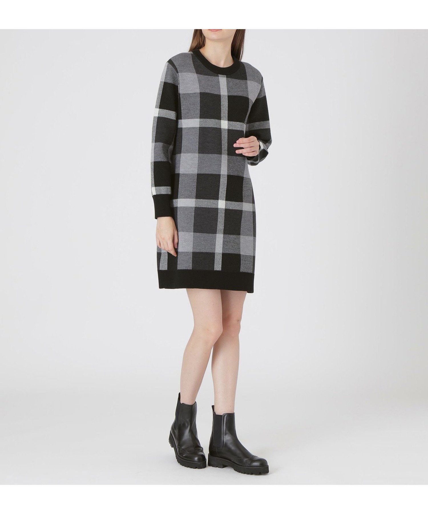 【ブルーレーベル クレストブリッジ/BLUE LABEL CRESTBRIDGE】のクレストブリッジチェックウーリージャカードドレス インテリア・キッズ・メンズ・レディースファッション・服の通販 founy(ファニー) 　ファッション　Fashion　レディースファッション　Fashion for Women　ワンピース　Dresses　フォーマル・パーティードレス・結婚式用ドレス　Elegant & Casual Dresses　おすすめ　Recommended / Our Picks　ジャカード／ジャガード　Jacquard, Woven Pattern　ドレス　Dress, One-Piece　ブラック|ID: prp329100004798792 ipo3291000000035002021