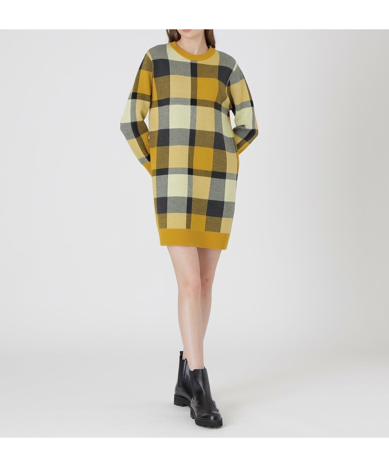 【ブルーレーベル クレストブリッジ/BLUE LABEL CRESTBRIDGE】のクレストブリッジチェックウーリージャカードドレス インテリア・キッズ・メンズ・レディースファッション・服の通販 founy(ファニー) 　ファッション　Fashion　レディースファッション　Fashion for Women　ワンピース　Dresses　フォーマル・パーティードレス・結婚式用ドレス　Elegant & Casual Dresses　おすすめ　Recommended / Our Picks　ジャカード／ジャガード　Jacquard, Woven Pattern　ドレス　Dress, One-Piece　イエロー|ID: prp329100004798792 ipo3291000000035002023