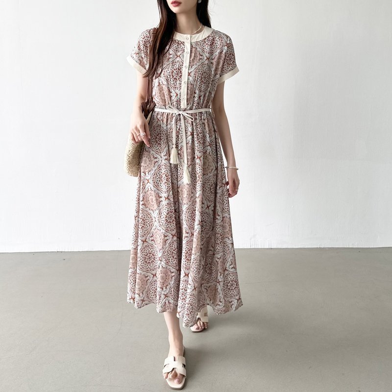 【ココモモ/COCOMOMO】のロングワンピース 配色 エスニック柄 きれいめ フレンチスリーブ 前開き インテリア・キッズ・メンズ・レディースファッション・服の通販 founy(ファニー) ファッション Fashion レディースファッション Fashion for Women ワンピース Dresses エスニック Ethnic Style スリーブ Sleeve, Long Sleeve / Short Sleeve タッセル Tassel, Fringe フレンチ French, French Style リゾート Resort, Vacation Style ロング Long, Long-Length 半袖 Short Sleeve, Half Sleeve 夏 Summer 旅行 Travel 春 Spring S/S・春夏 SS, Spring/Summer, Warm Season 長袖 Long Sleeve, Full Sleeve 半袖・アイボリー|ID: prp329100004798808 ipo3291000000034884234