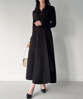 【ジュノア/JUNOAH】のポロニットドッキングラッフルフレアワンピース(薄手,裏地なし) 人気、トレンドファッション・服の通販 founy(ファニー) ファッション Fashion レディースファッション Fashion for Women ワンピース Dresses |ID:prp329100004798905