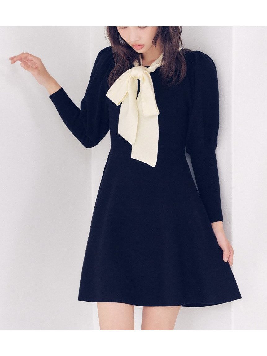 【リリーブラウン/Lily Brown】のボウタイリボンニットワンピース インテリア・キッズ・メンズ・レディースファッション・服の通販 founy(ファニー) 　雑誌掲載アイテム　Magazine Picks & Fashion Features　ファッション雑誌　Fashion Magazines　アール　ar　ファッション　Fashion　レディースファッション　Fashion for Women　ワンピース　Dresses　ニットワンピース　Knit Dresses　クラシカル　Classical, Vintage-Inspired　今季　This Season, Current Season　11月号　November Issue　スマート　Smart, Elegant　スリーブ　Sleeve, Long Sleeve / Short Sleeve　雑誌　Magazine, Fashion Magazine　ドレープ　Drape, Draping Fabric　人気　Popular, Best Seller　バランス　Balance, Style Balance　BLK[009]|ID: prp329100004798918 ipo3291000000034818770