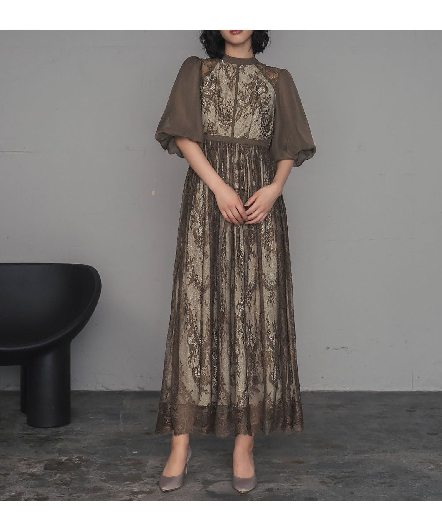 【ガール/GIRL】の総レースハイネックバルーンスリーブロング丈 結婚式 ワンピース パーティードレス インテリア・キッズ・メンズ・レディースファッション・服の通販 founy(ファニー) 　ファッション　Fashion　レディースファッション　Fashion for Women　ワンピース　Dresses　フォーマル・パーティードレス・結婚式用ドレス　Elegant & Casual Dresses　エレガント 上品　Elegant　オケージョン　Occasion Wear　オーガンジー　Organza Fabric　ギャザー　Gathered, Ruffled　クラシカル　Classical, Vintage-Inspired　スカラップ　Scallop, Scalloped Edge　スリーブ　Sleeve, Long Sleeve / Short Sleeve　ドレス　Dress, One-Piece　フレア　Flare, Flared　フロント　Front, Front Design　レース　Lace, Lace Fabric　再入荷　Restock / Back in Stock　おすすめ　Recommended / Our Picks　結婚式　Wedding　披露宴　Wedding Reception　二次会　After Party　KH|ID: prp329100004798919 ipo3291000000034951188