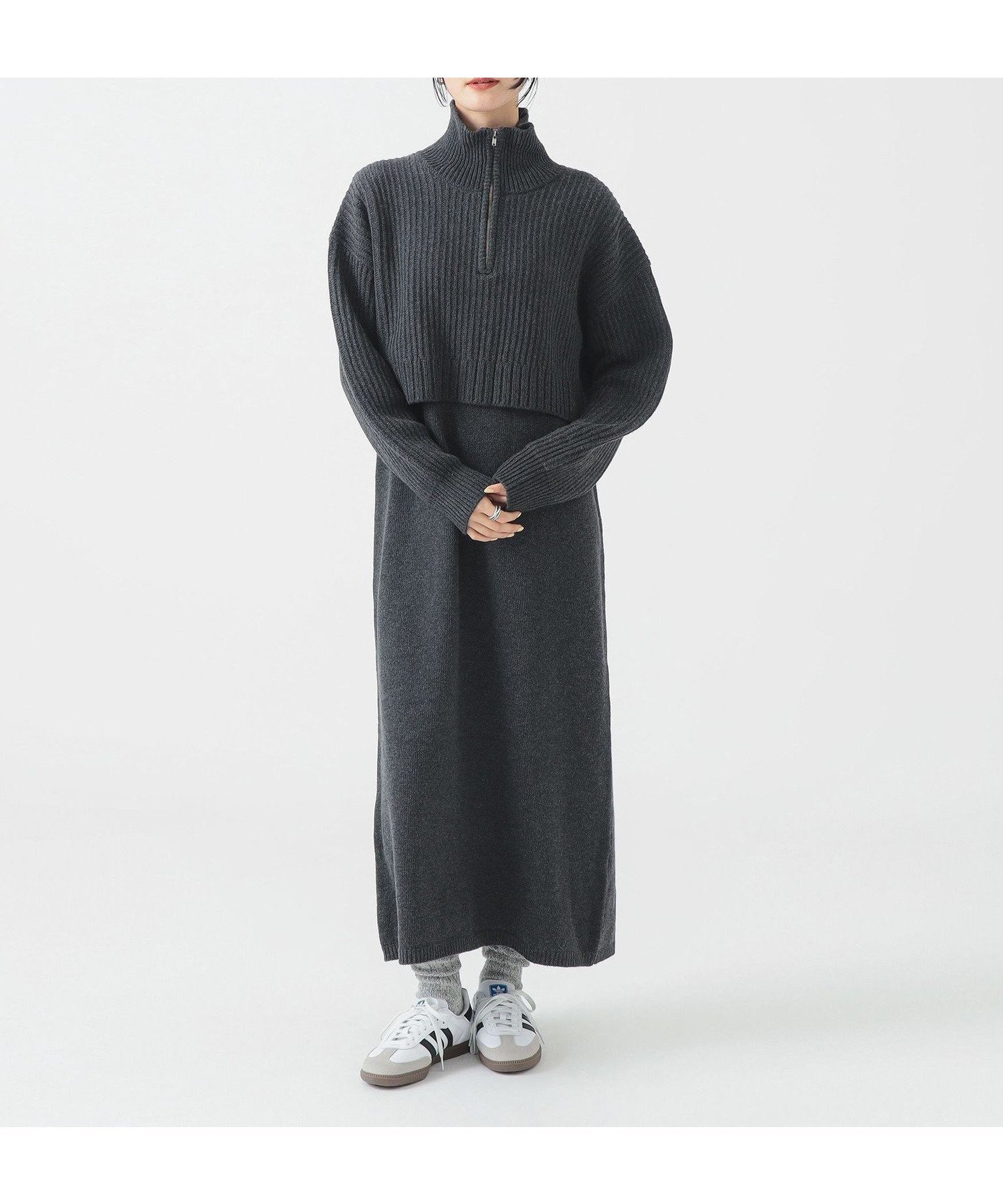 【ビーミングライフストアバイビームス/B:MING LIFE STORE by BEAMS】のレイヤード風 ニット ワンピース インテリア・キッズ・メンズ・レディースファッション・服の通販 founy(ファニー) ファッション Fashion レディースファッション Fashion for Women ワンピース Dresses ニットワンピース Knit Dresses インナー Innerwear ジップ Zip, Zipper タートルネック Turtleneck, High Neck トレンド Trend, Trending Now リラックス Relax, Relaxed Fit 再入荷 Restock / Back in Stock おすすめ Recommended / Our Picks GREY|ID: prp329100004798920 ipo3291000000034883669