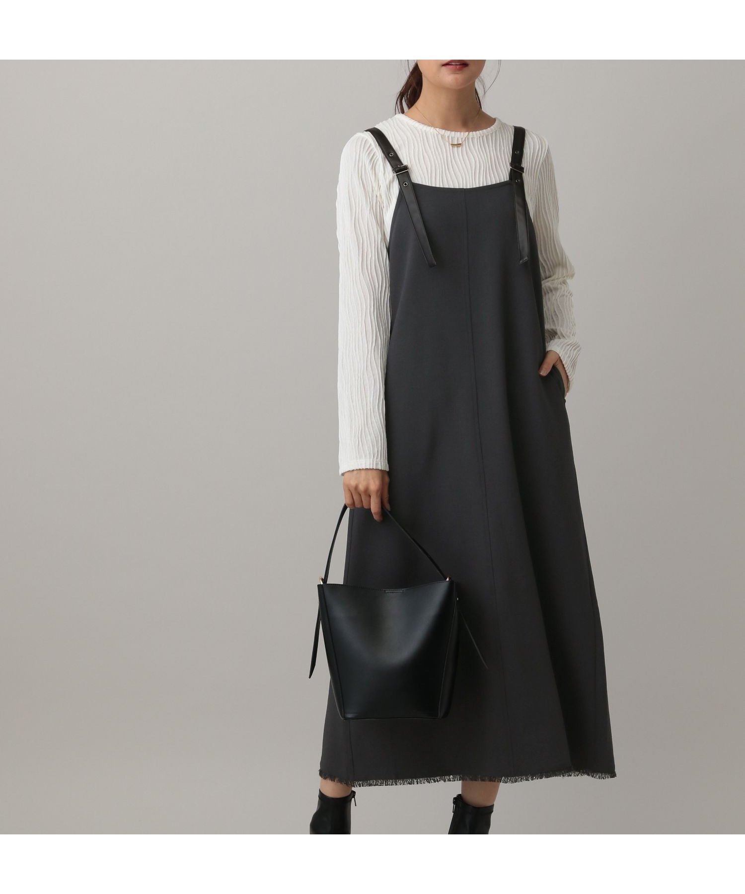 【グローバルワーク/GLOBAL WORK】のMATINEE LINE/MIXストレッチ/ワンピース/583746 インテリア・キッズ・メンズ・レディースファッション・服の通販 founy(ファニー) 　ファッション　Fashion　レディースファッション　Fashion for Women　ワンピース　Dresses　ストレッチ　Stretch, Stretchy Fabric　フリンジ　Fringe, Tassel　杢チャコール18|ID: prp329100004798949 ipo3291000000034818978