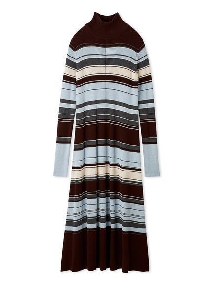 【ミラオーウェン/Mila Owen】のタートルネックリブニットフレアワンピース インテリア・キッズ・メンズ・レディースファッション・服の通販 founy(ファニー) 　ファッション　Fashion　レディースファッション　Fashion for Women　ワンピース　Dresses　おすすめ　Recommended / Our Picks　シンプル　Simple, Minimal　スタイリッシュ　Stylish, Fashionable　スマート　Smart, Elegant　ハイネック　High Neck, Mock Neck　フレア　Flare, Flared　リブニット　Rib Knit, Ribbed Knit　BORDER[933]|ID: prp329100004798952 ipo3291000000034819007