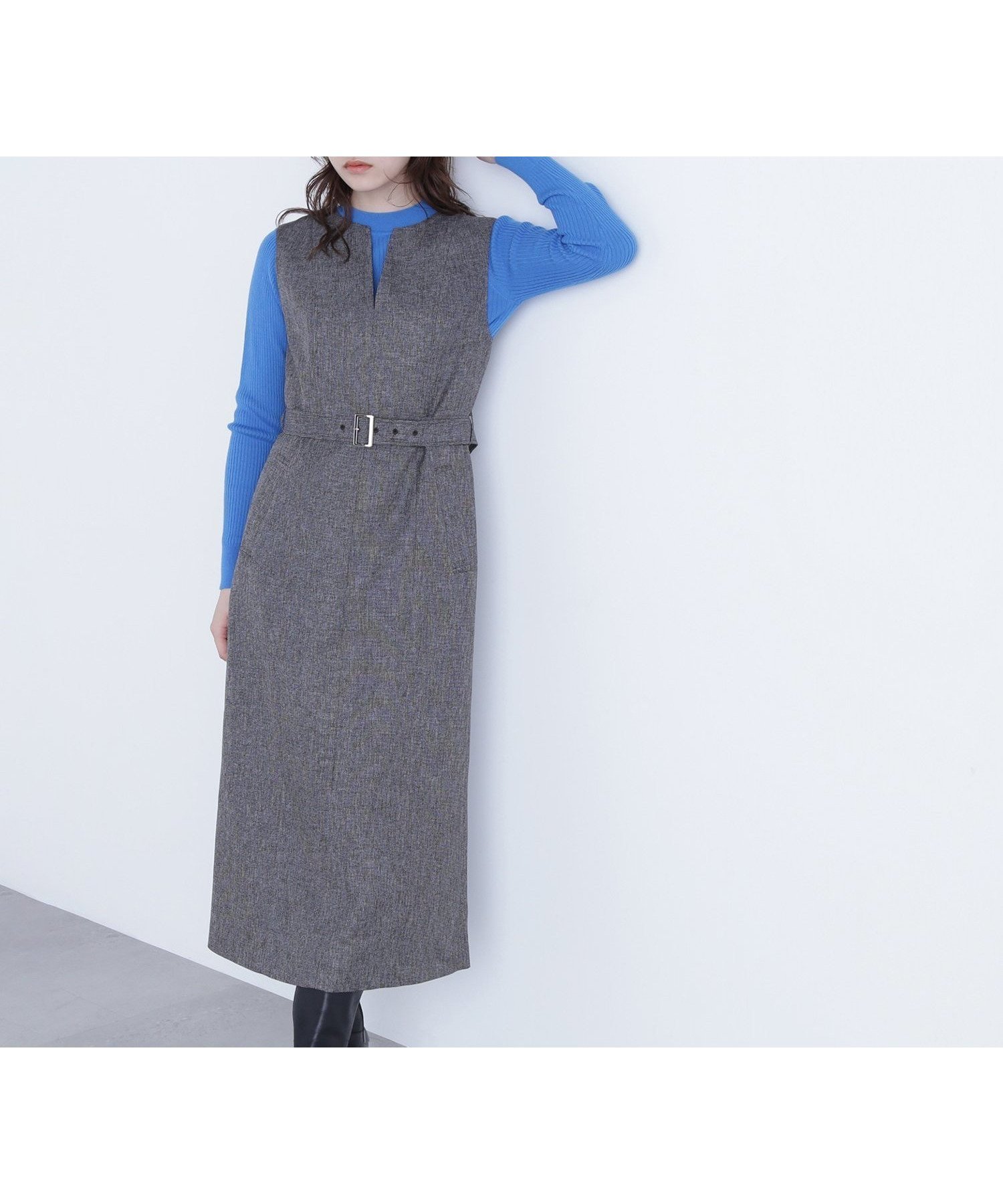 【ナチュラル ビューティー ベーシック/NATURAL BEAUTY BASIC】のキーネックベルテッドジャンスカ インテリア・キッズ・メンズ・レディースファッション・服の通販 founy(ファニー) 　ファッション　Fashion　レディースファッション　Fashion for Women　インナー　Innerwear　コンパクト　Compact, Small Size　センター　Center, Center Line　メランジ　Melange, Mixed Yarn　ロング　Long, Long-Length　ブラックミックス2|ID: prp329100004798954 ipo3291000000034906847