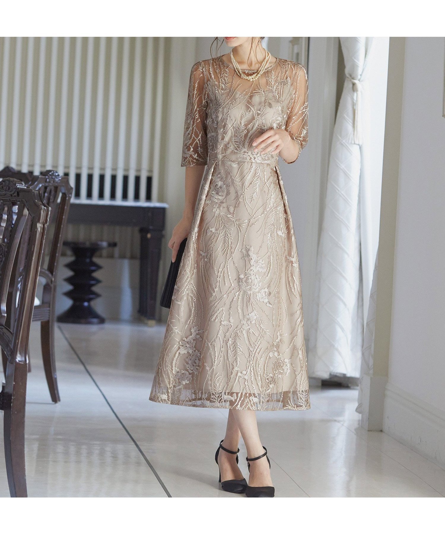 【ビーフラット/bflat】の総レース バックリボン パーティードレス 人気、トレンドファッション・服の通販 founy(ファニー) 　ファッション　Fashion　レディースファッション　Fashion for Women　ワンピース　Dresses　フォーマル・パーティードレス・結婚式用ドレス　Elegant & Casual Dresses　おすすめ　Recommended / Our Picks　クール　Cool, Chic　ドレス　Dress, One-Piece　リボン　Ribbon, Bow　レース　Lace, Lace Fabric　エレガント 上品　Elegant　二次会　After Party　定番　Standard, Basic Item　披露宴　Wedding Reception　結婚式　Wedding　 other-1|ID: prp329100004798988 ipo3291000000035099267