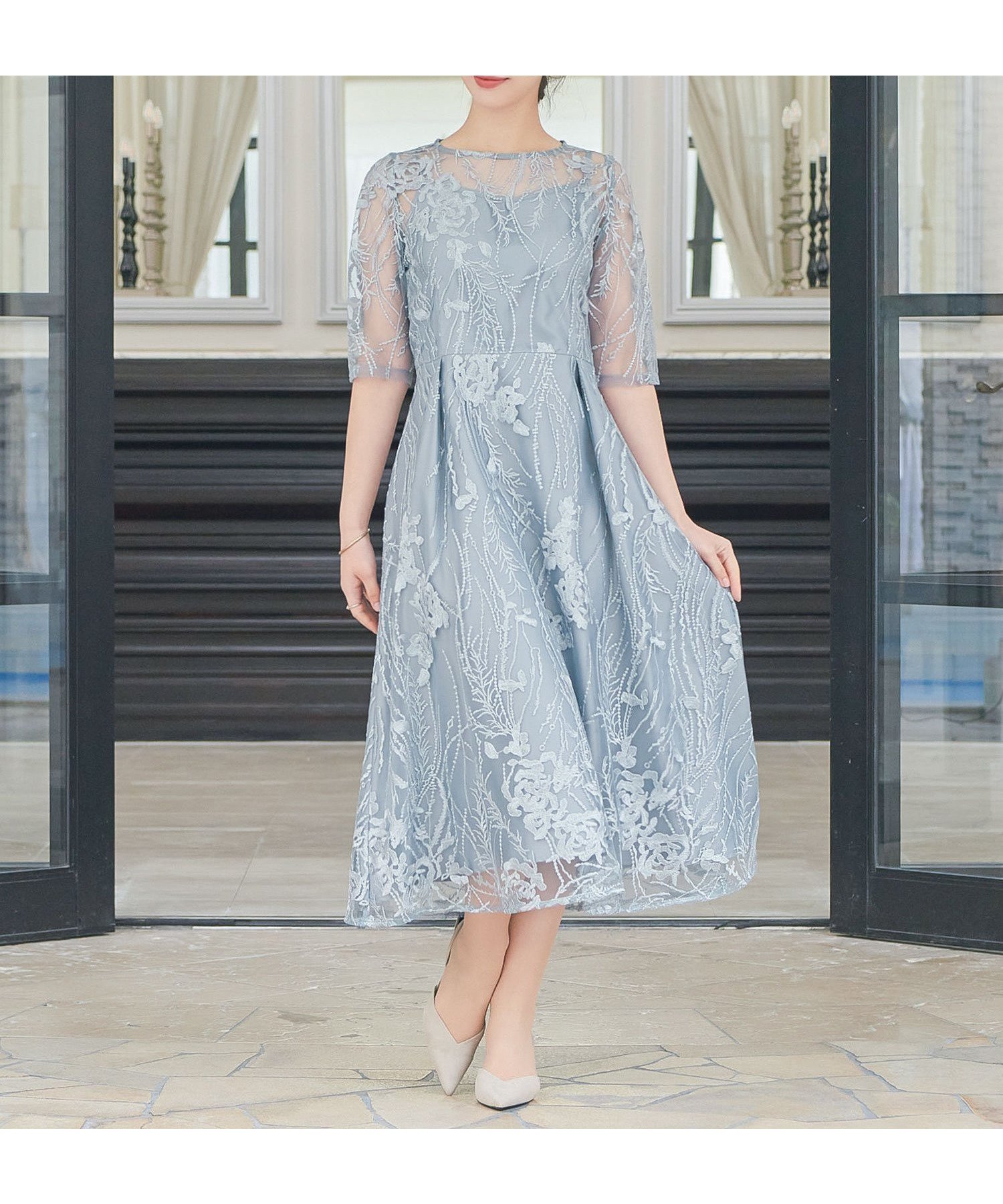 【ビーフラット/bflat】の総レース バックリボン パーティードレス インテリア・キッズ・メンズ・レディースファッション・服の通販 founy(ファニー) 　ファッション　Fashion　レディースファッション　Fashion for Women　ワンピース　Dresses　フォーマル・パーティードレス・結婚式用ドレス　Elegant & Casual Dresses　おすすめ　Recommended / Our Picks　クール　Cool, Chic　ドレス　Dress, One-Piece　リボン　Ribbon, Bow　レース　Lace, Lace Fabric　エレガント 上品　Elegant　二次会　After Party　定番　Standard, Basic Item　披露宴　Wedding Reception　結婚式　Wedding　ブルーグレー|ID: prp329100004798988 ipo3291000000035099273