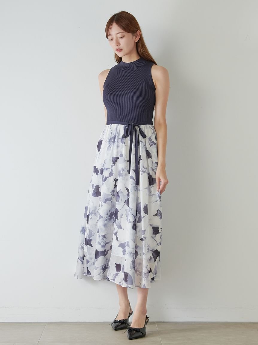 【スナイデル/SNIDEL】のノースリニットドッキングワンピース インテリア・キッズ・メンズ・レディースファッション・服の通販 founy(ファニー) 　ファッション　Fashion　レディースファッション　Fashion for Women　ワンピース　Dresses　カーディガン　Cardigan, Knitwear　クラシカル　Classical, Vintage-Inspired　シンプル　Simple, Minimal　スマート　Smart, Elegant　ドッキング　Docking, Mixed Material　リボン　Ribbon, Bow　おすすめ　Recommended / Our Picks　エレガント 上品　Elegant　NVY[089]|ID: prp329100004799015 ipo3291000000034819316