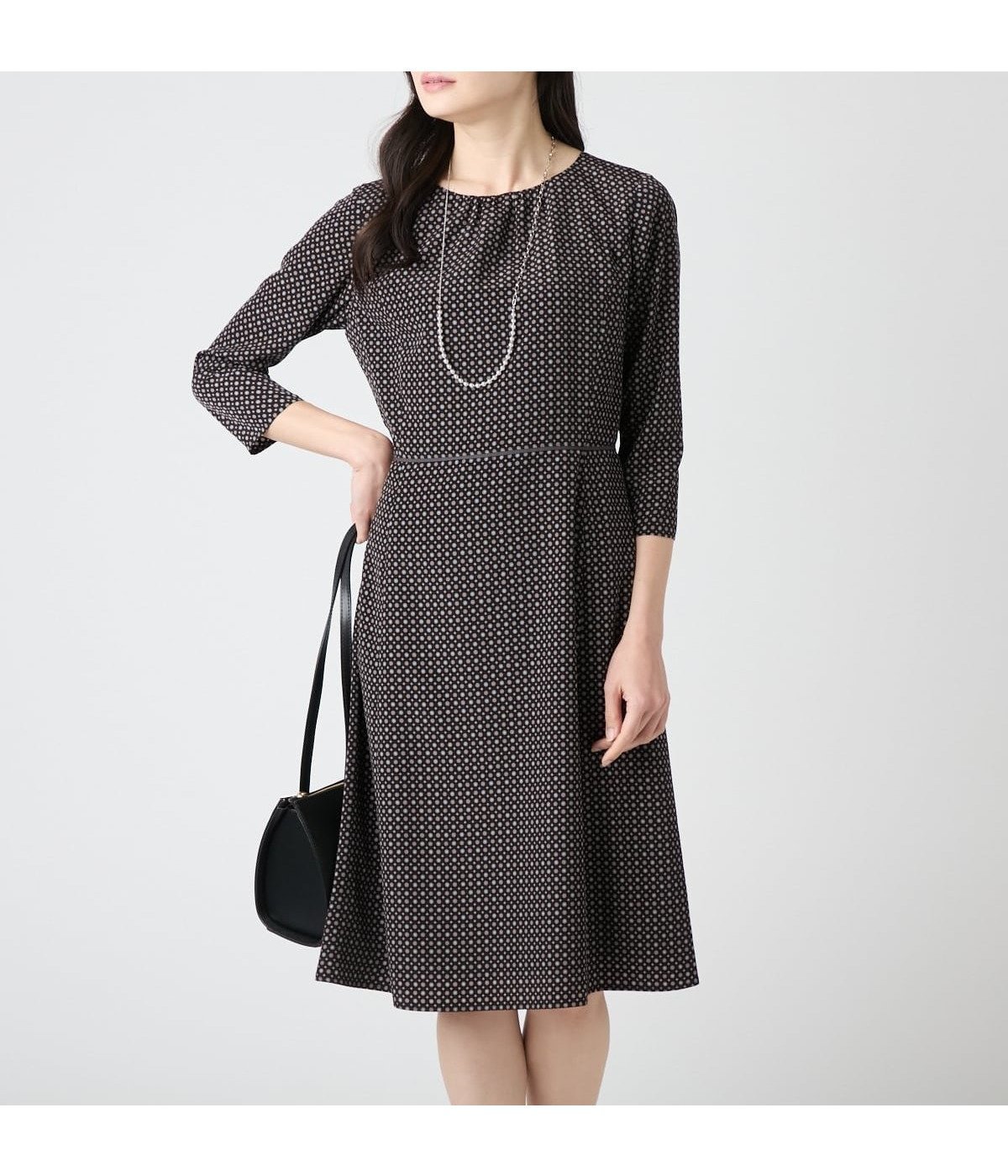 【ニューヨーカー/NEWYORKER】のジオメトリックプリント 7分袖ワンピース 人気、トレンドファッション・服の通販 founy(ファニー) 　ファッション　Fashion　レディースファッション　Fashion for Women　ワンピース　Dresses　春　Spring　カーディガン　Cardigan, Knitwear　ギャザー　Gathered, Ruffled　サテン　Satin, Glossy Fabric　シンプル　Simple, Minimal　ジャケット　Jacket, Outerwear　ポケット　Pocket, Pocket Detail　モダン　Modern, Contemporary　ロング　Long, Long-Length　S/S・春夏　SS, Spring/Summer, Warm Season　夏　Summer　ビジネス 仕事 通勤　Business / Work / Commuting　 other-1|ID: prp329100004799024 ipo3291000000034819379