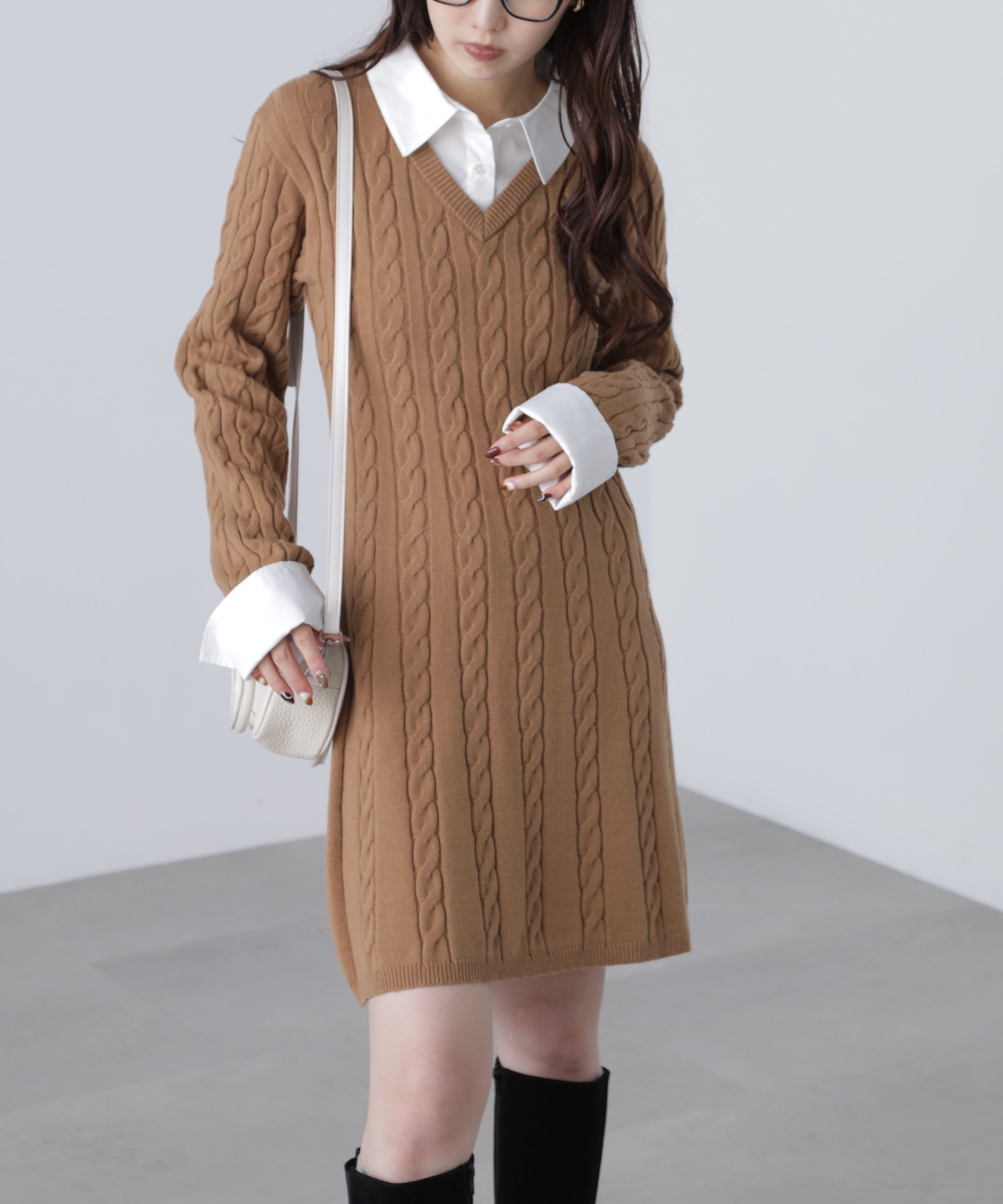 【フリーズマート/FREE'S MART】のレイヤード風ケーブルニットミニワンピース インテリア・キッズ・メンズ・レディースファッション・服の通販 founy(ファニー) ファッション Fashion レディースファッション Fashion for Women ワンピース Dresses おすすめ Recommended / Our Picks カフス Cuff Design トレンド Trend, Trending Now ドッキング Docking, Mixed Material 今季 This Season, Current Season キャメル|ID: prp329100004799045 ipo3291000000034819494