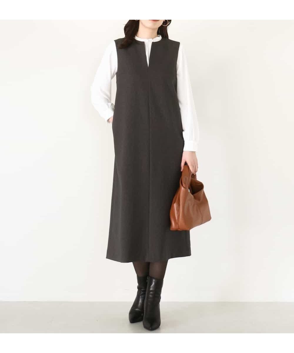 【オフオン/ofuon】のキーネックデザインジャンパースカート/洗える/WEB限定サイズあり インテリア・キッズ・メンズ・レディースファッション・服の通販 founy(ファニー) 　ファッション　Fashion　レディースファッション　Fashion for Women　スカート　Skirts　インナー　Innerwear　ウォッシャブル　Machine Washable　春　Spring　洗える　Machine Washable　秋　Autumn　スタンド　Stand Collar, Upright Stand　ストレッチ　Stretch, Stretchy Fabric　ハイネック　High Neck, Mock Neck　冬　Winter / This Winter　おすすめ　Recommended / Our Picks　夏　Summer　ダークグレー|ID: prp329100004799049 ipo3291000000034951132