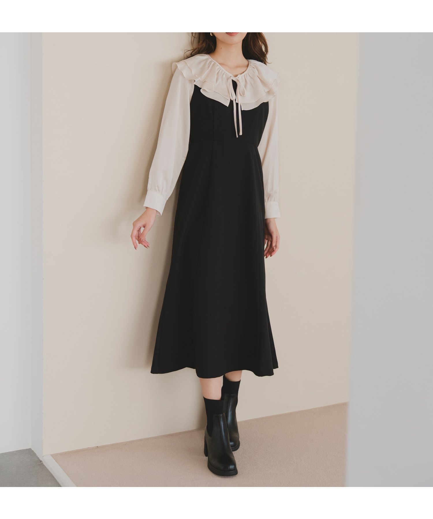 【ミッシュマッシュ/MISCH MASCH】のMM547411 フリルカラーマーメイドワンピース 人気、トレンドファッション・服の通販 founy(ファニー) 　ファッション　Fashion　レディースファッション　Fashion for Women　ワンピース　Dresses　ショート　Short, Short Length　フリル　Frill, Ruffle　マーメイド　Mermaid, Fishtail Silhouette　エレガント 上品　Elegant　 other-1|ID: prp329100004799069 ipo3291000000035169981