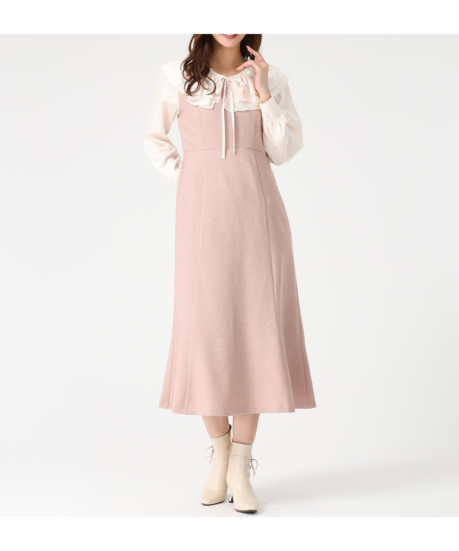 【ミッシュマッシュ/MISCH MASCH】のMM547411 フリルカラーマーメイドワンピース インテリア・キッズ・メンズ・レディースファッション・服の通販 founy(ファニー) 　ファッション　Fashion　レディースファッション　Fashion for Women　ワンピース　Dresses　ショート　Short, Short Length　フリル　Frill, Ruffle　マーメイド　Mermaid, Fishtail Silhouette　エレガント 上品　Elegant　ピンク|ID: prp329100004799069 ipo3291000000035169985