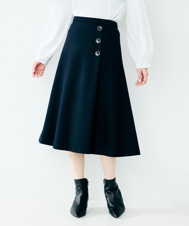 【アンタイトル/UNTITLED】の【ウール100%/ミモレ丈】ミルドスムースフレアスカート インテリア・キッズ・メンズ・レディースファッション・服の通販 founy(ファニー) ファッション Fashion レディースファッション Fashion for Women スカート Skirts Aライン・フレアスカート A-Line & Flared Skirts アクセサリー Fashion Accessories ショート Short, Short Length スマート Smart, Elegant フレア Flare, Flared フロント Front, Front Design ポケット Pocket, Pocket Detail 別注 Limited Edition, Custom Order ラップ Wrap, Wrap Design 冬 Winter / This Winter おすすめ Recommended / Our Picks ネイビー|ID: prp329100004799166 ipo3291000000034820212
