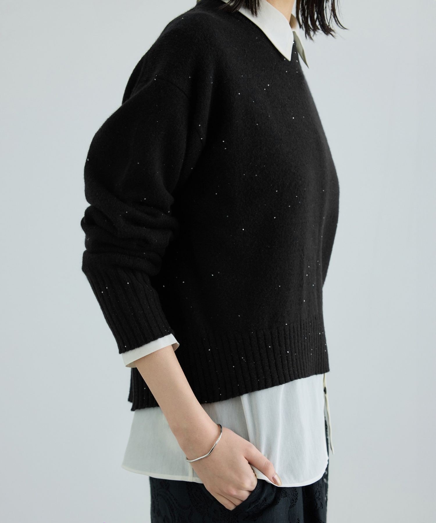 【ロペ/ROPE'】のスーパーファインメリノウールスパンコールニット インテリア・キッズ・メンズ・レディースファッション・服の通販 founy(ファニー) ファッション Fashion レディースファッション Fashion for Women トップス・カットソー Cut & Sew Tops ニット Knit Tops & Sweaters おすすめ Recommended / Our Picks インナー Innerwear スパンコール Sequins, Sequin Embellishment フェミニン Feminine, Girly ヘムライン Hemline, Bottom Cut ポケット Pocket, Pocket Detail ラウンド Round, Round Neck エレガント 上品 Elegant 冬 Winter / This Winter 年末年始 Year-end and New Year Holidays ブラック(01)|ID: prp329100004799241 ipo3291000000034929029
