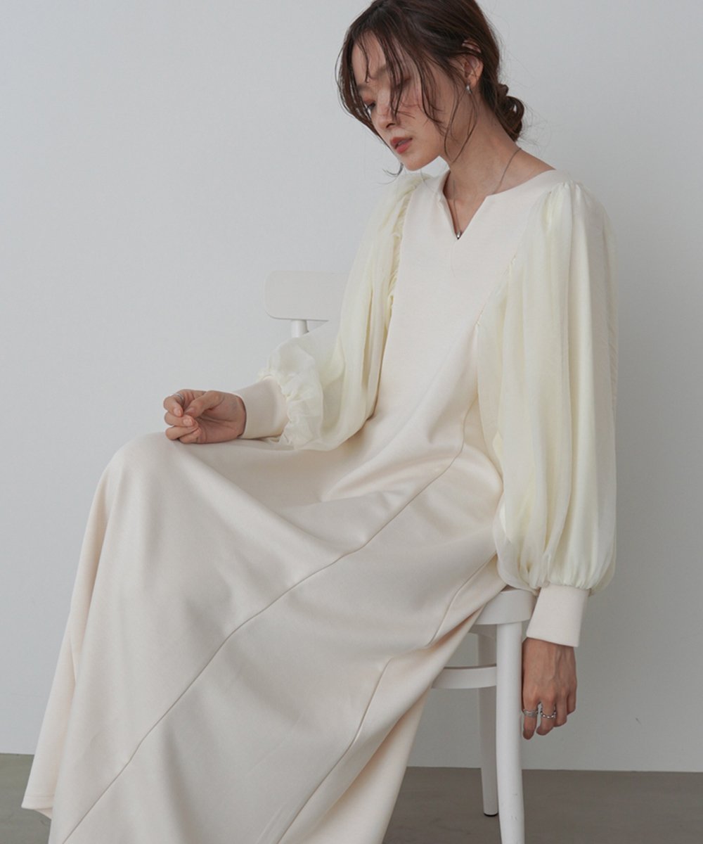 【バブ ブージュルード/Bab Bou Jeloud】の【低身長~高身長向けサイズあり】袖オーガンジーポンチワンピース インテリア・キッズ・メンズ・レディースファッション・服の通販 founy(ファニー) 　ファッション　Fashion　レディースファッション　Fashion for Women　ワンピース　Dresses　アクセサリー　Fashion Accessories　オケージョン　Occasion Wear　くるぶし　Ankle-Length　シアー　Sheer, See-Through　シューズ　Shoes, Footwear　スニーカー　Sneakers, Trainers　スマート　Smart, Elegant　スリーブ　Sleeve, Long Sleeve / Short Sleeve　チェック　Check, Plaid, Tartan　人気　Popular, Best Seller　バランス　Balance, Style Balance　バレエ　Ballet, Ballet Style　ペチコート　Petticoat, Underskirt　A/W・秋冬　Autumn/Winter　再入荷　Restock / Back in Stock　おすすめ　Recommended / Our Picks　夏　Summer　結婚式　Wedding　二次会　After Party　IVORY|ID: prp329100004799254 ipo3291000000034820711