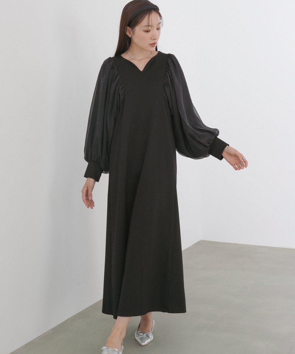 【バブ ブージュルード/Bab Bou Jeloud】の【低身長~高身長向けサイズあり】袖オーガンジーポンチワンピース インテリア・キッズ・メンズ・レディースファッション・服の通販 founy(ファニー) 　ファッション　Fashion　レディースファッション　Fashion for Women　ワンピース　Dresses　アクセサリー　Fashion Accessories　オケージョン　Occasion Wear　くるぶし　Ankle-Length　シアー　Sheer, See-Through　シューズ　Shoes, Footwear　スニーカー　Sneakers, Trainers　スマート　Smart, Elegant　スリーブ　Sleeve, Long Sleeve / Short Sleeve　チェック　Check, Plaid, Tartan　人気　Popular, Best Seller　バランス　Balance, Style Balance　バレエ　Ballet, Ballet Style　ペチコート　Petticoat, Underskirt　A/W・秋冬　Autumn/Winter　再入荷　Restock / Back in Stock　おすすめ　Recommended / Our Picks　夏　Summer　結婚式　Wedding　二次会　After Party　BLACK|ID: prp329100004799254 ipo3291000000034820714